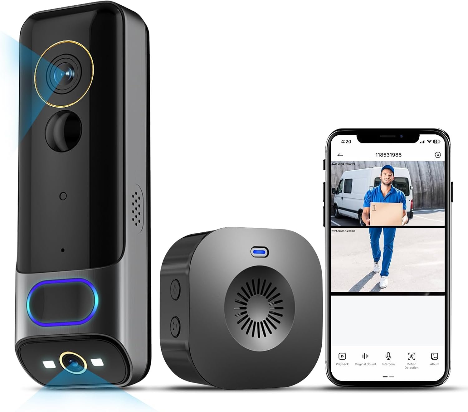 Video Doorbell Wireless Dual Camera with Chime, Doorbell For Front Door | No Monthly Fee, 2K with HDR