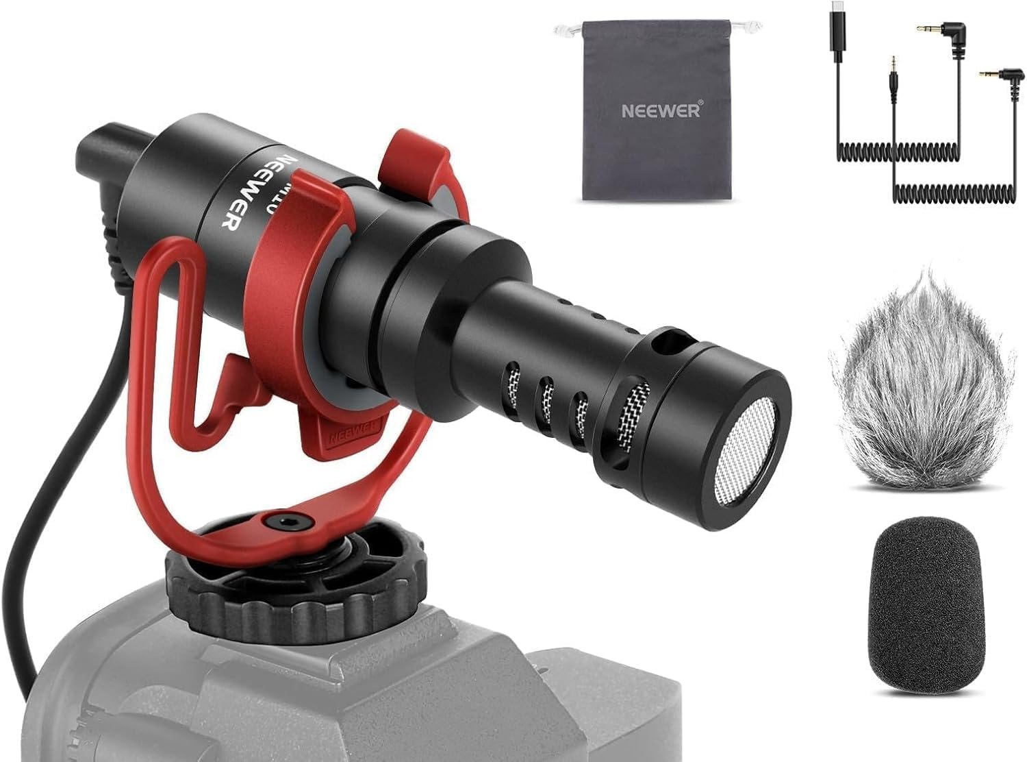 NEEWER Plug & Play Vlog Microphone for Camera, 20-20KHz Mini Supercardioid Mic Compatible with Sony Canon Nikon iPhone Samsung Android Tablet Mac with 3.5mm TRS USB C OTG Shock Mount Windscreen, VM10