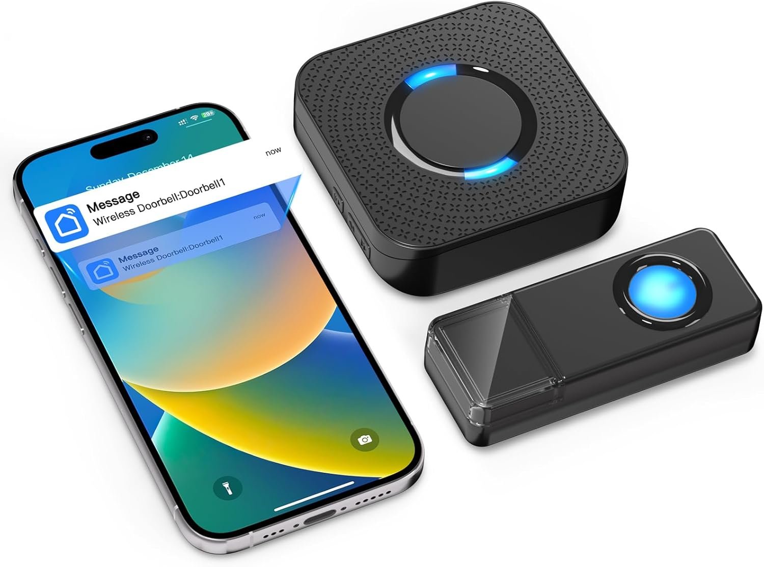 WiFi Wireless Doorbell, Smart Doorbell Chime with Phone App Alerts for Home Classroom Office Room, 1300-ft Range, 32 Chimes & LED Flash, 5 Adjustable Volumes with Mute Mode, Real-Time App Notification