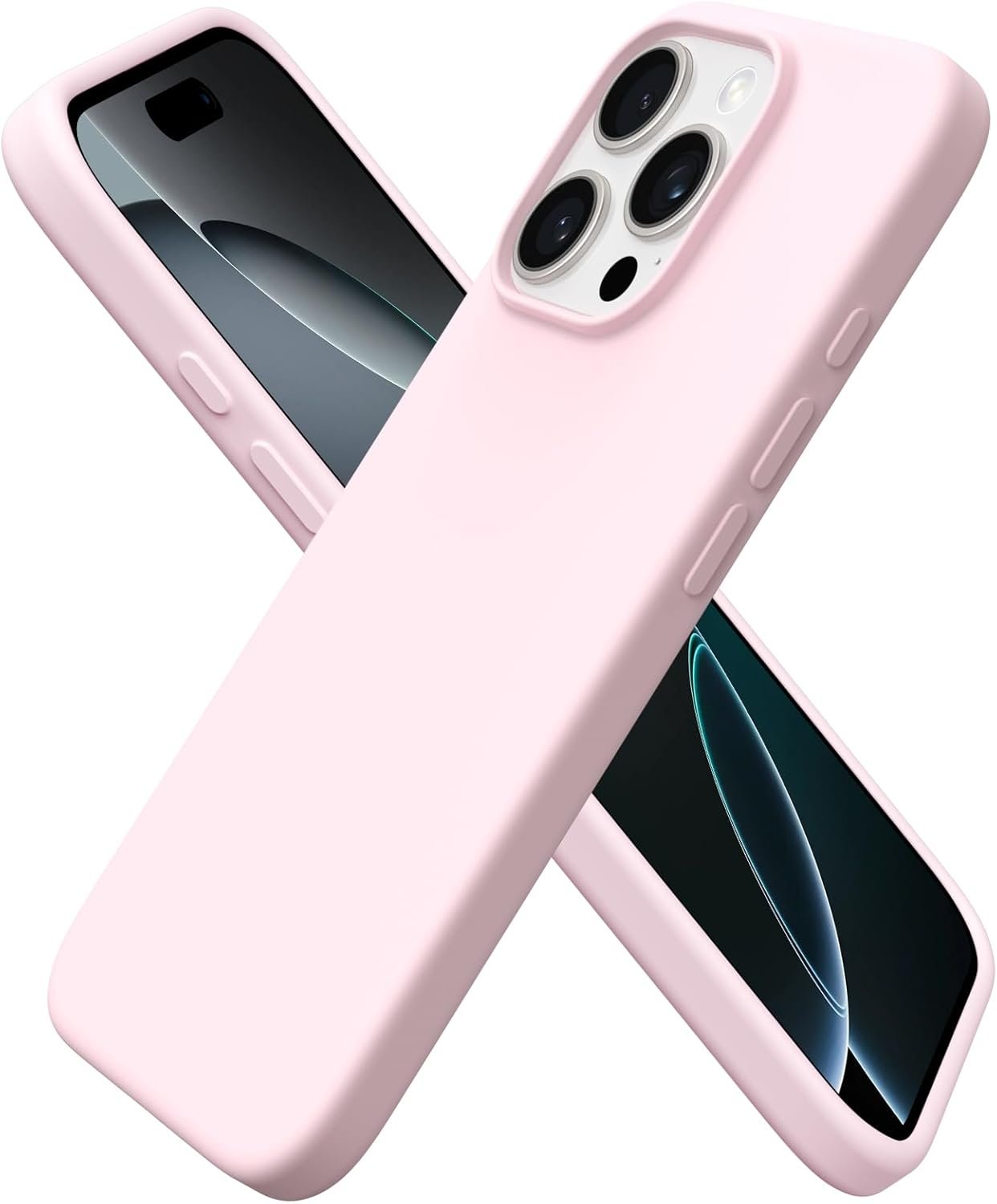 ORNARTO Compatible with iPhone 16 Pro Case 6.3″, Slim Liquid Silicone 3 Layers Soft Gel Rubber Shockproof Protective Cover with Anti-Scratch Microfiber Lining-Chalk Pink
