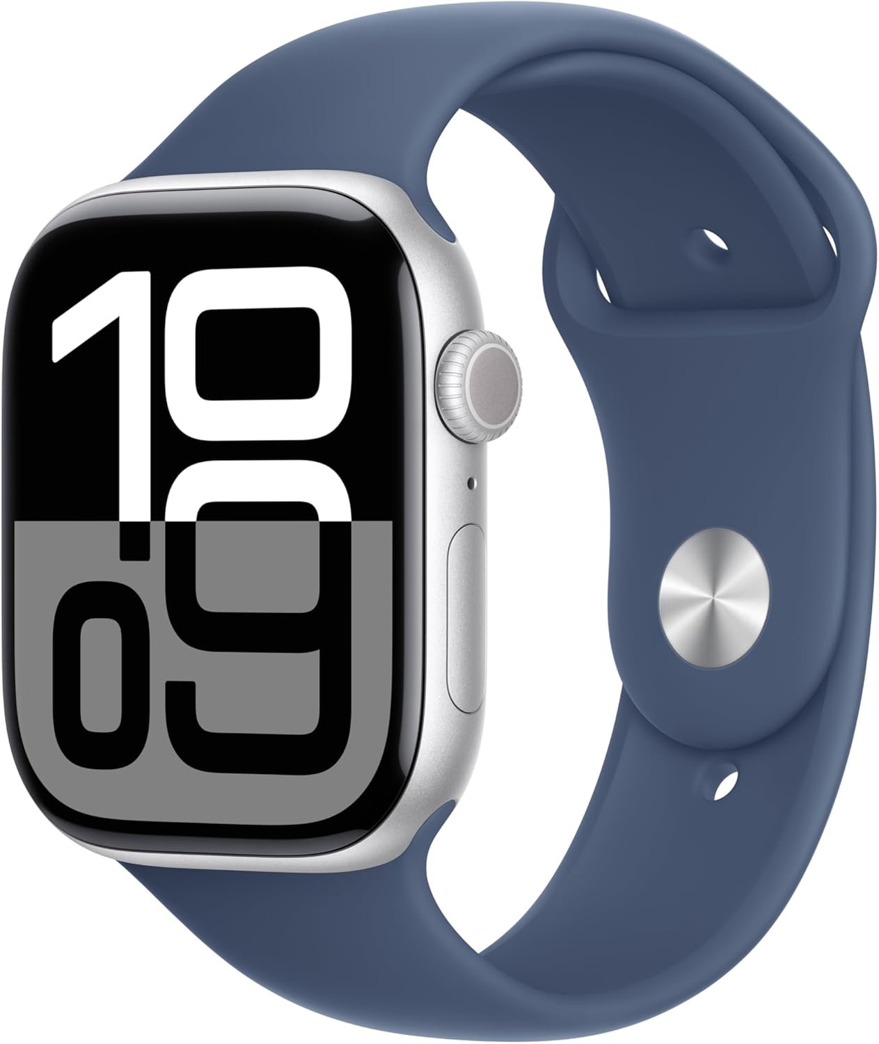 Apple Watch Series 10 [GPS 46mm case] Smartwatch with Silver Aluminum Case with Denim Sport Band – M/L. Fitness Tracker, ECG App, Always-On Retina Display, Water Resistant