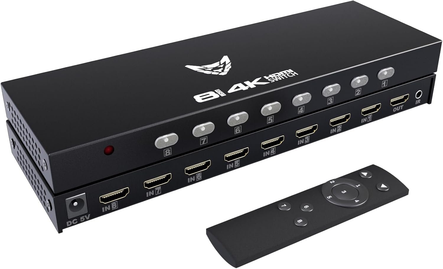 8-Port HDMI Switch Box with Remote, 8 in 1 Out HDMI Switcher 4K 30Hz, Multiport AV Sync Hub Adapter with Metal Shell for Gaming Consoles PS4/PS3, Xbox, Fire Stick, Apple TV, PC, Projector