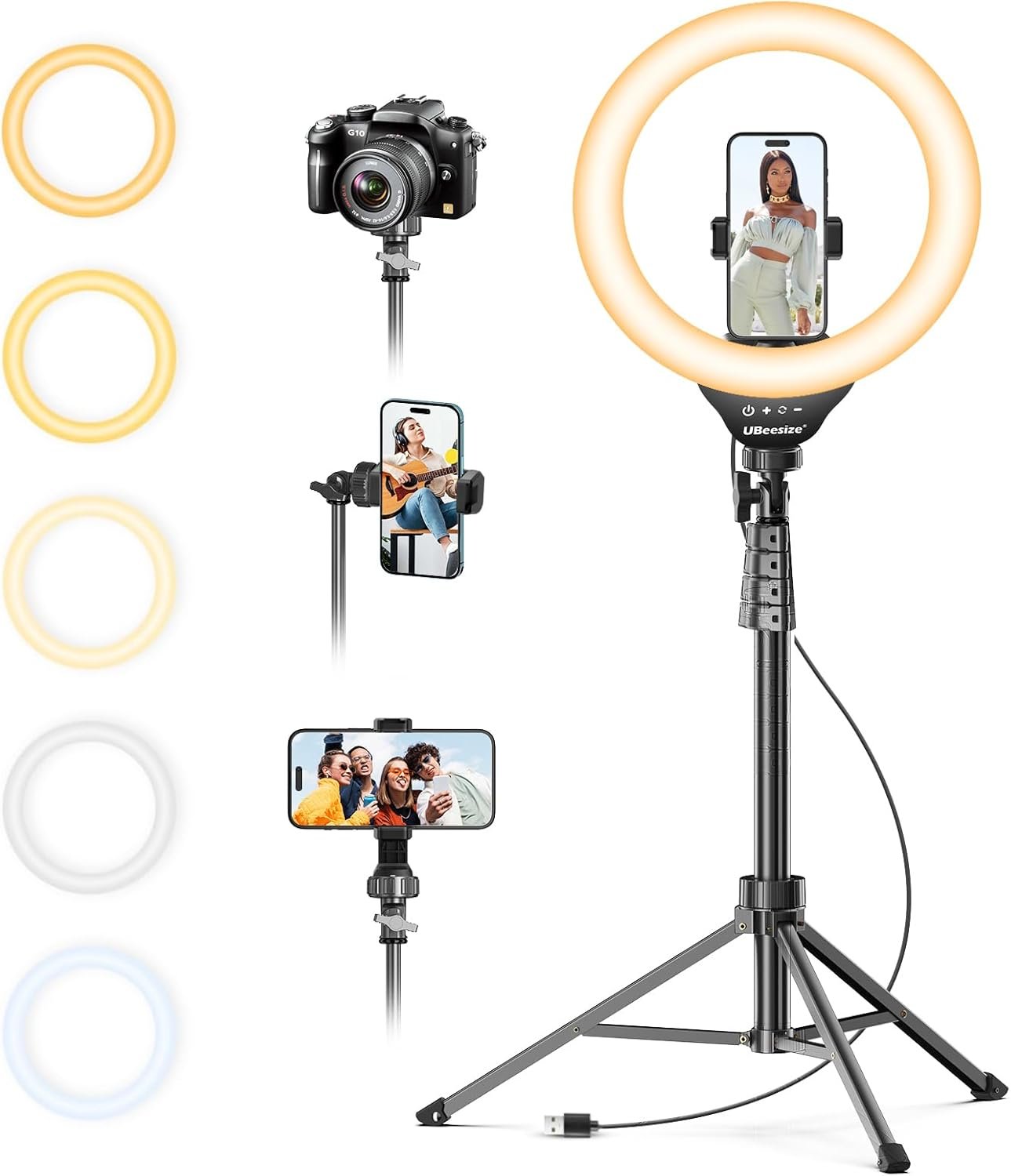UBeesize 12” LED Ring Light with 62” Tripod Stand, Selfie Ring Light for Video Recording, Live Streaming, TikTok & YouTube, Compatible with iPhone & Android (Black)