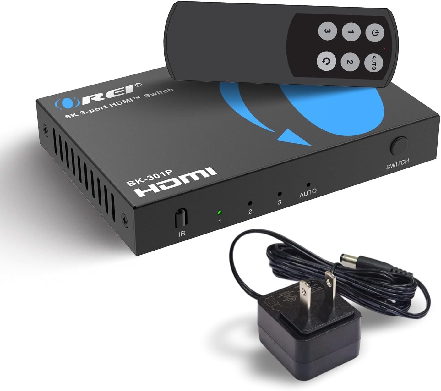OREI 8K 3-Port HDMI 2.1 Switch, 3-in 1-Out, 8K@60Hz, Manual & Auto Switch