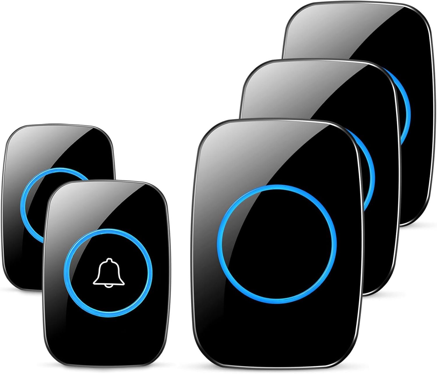 Wireless Doorbell, FullHouse Waterproof Door Bell Kit, Distinguish Front and Rear Doors, Over 1000 feet Range and 60 Chime, 5 Levels Volume and LED Flash, for Home Office Classroom
