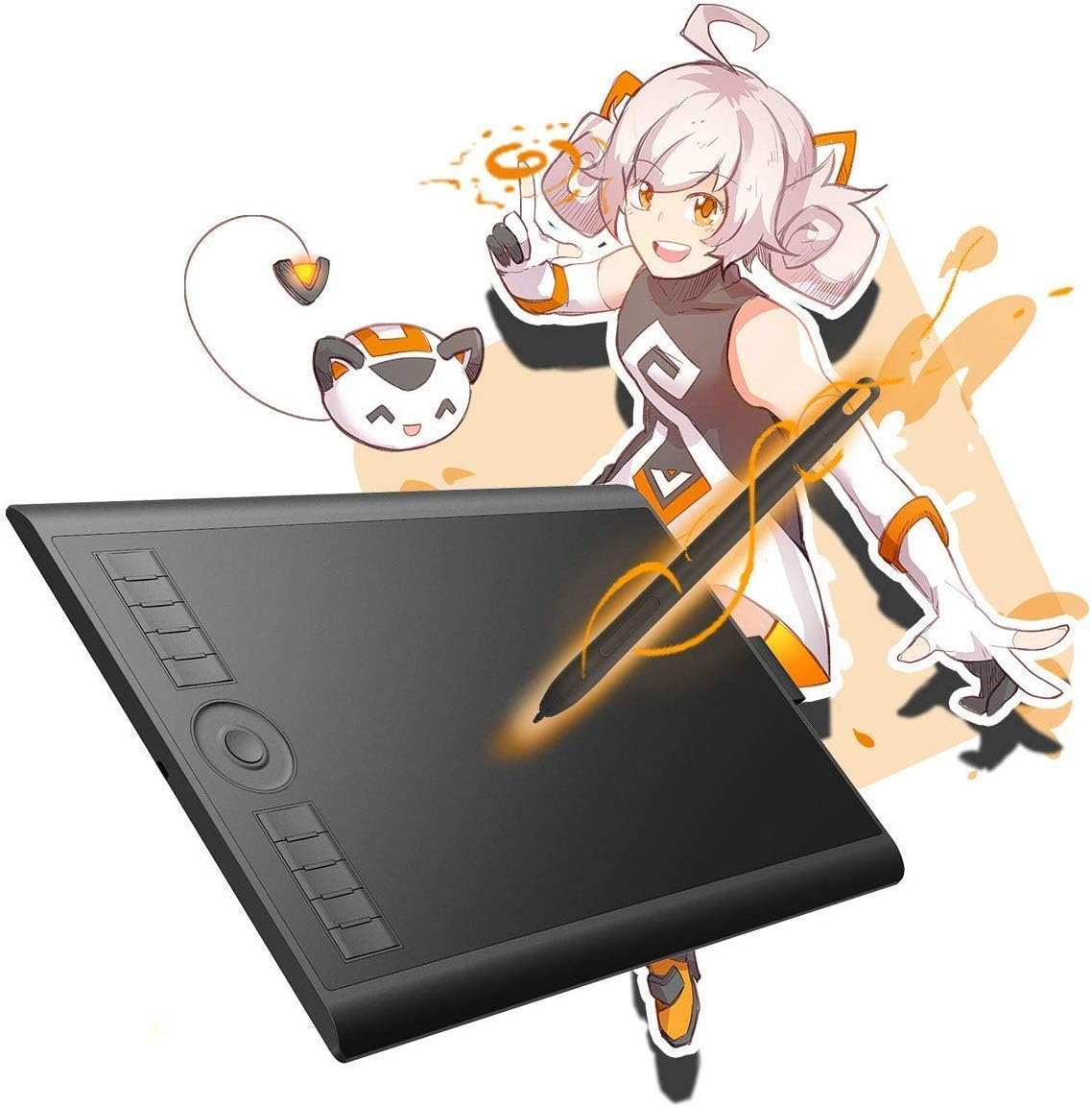 GAOMON M10K Drawing Tablet, 10×6 inch Large Graphics Tablet with Touch Ring, 8192 Levels Battery-Free Stylus, 10 Hot Keys, Art Tablet for Design, Writing, Editing, Work with Mac, Windows, Android