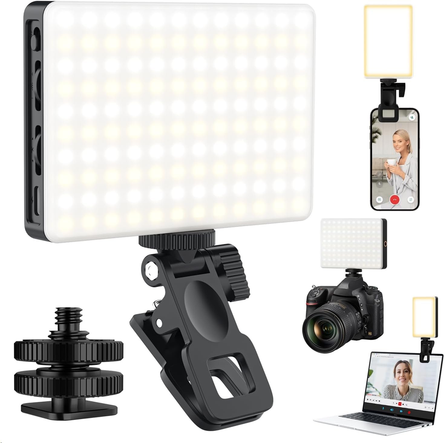 120 LED Selfie Light for iPhone, Portable Phone Light with Clip & Camera Tripod Adapter – 5000mAh Rechargeable, 3 Lighting Modes, CRI 97+ for Video Recording, TikTok, Tripod Mount Rings