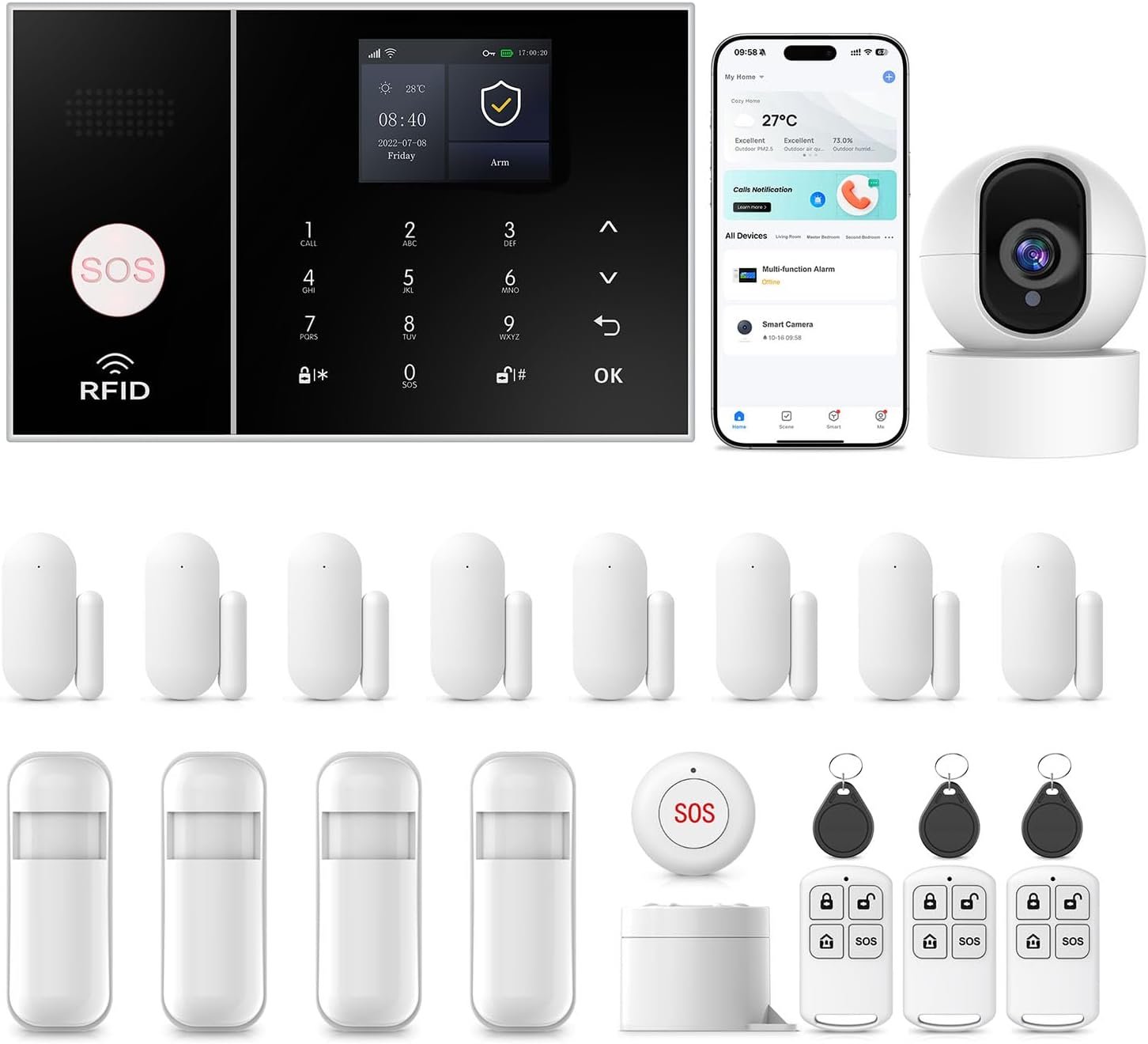 Wireless Home Security Systems,22Piece WiFi+4G App with 2K HD Camera Home Alarm System,120dB Real-Time Alert & Auto Alarm Dial,No Monthly Fees,Compatible with Alexa,for Apartment