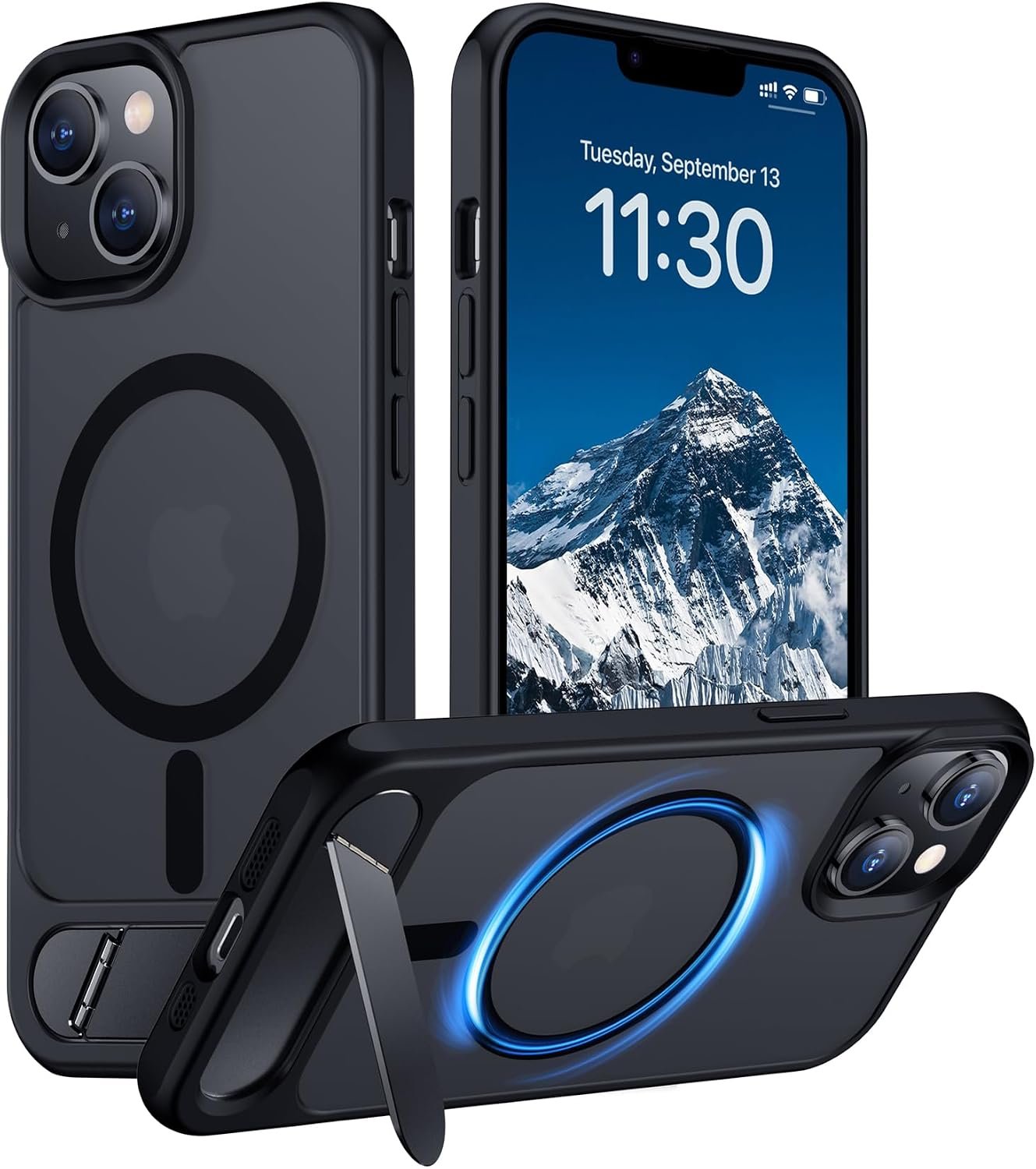 Compatible with iPhone 14 Case/iPhone 13 Case,[Built-in Invisible Kickstand][Compatible with MagSafe][Military Grade Shockproof] Slim Translucent Matte Phone Case for iPhone 14/13 6.1″