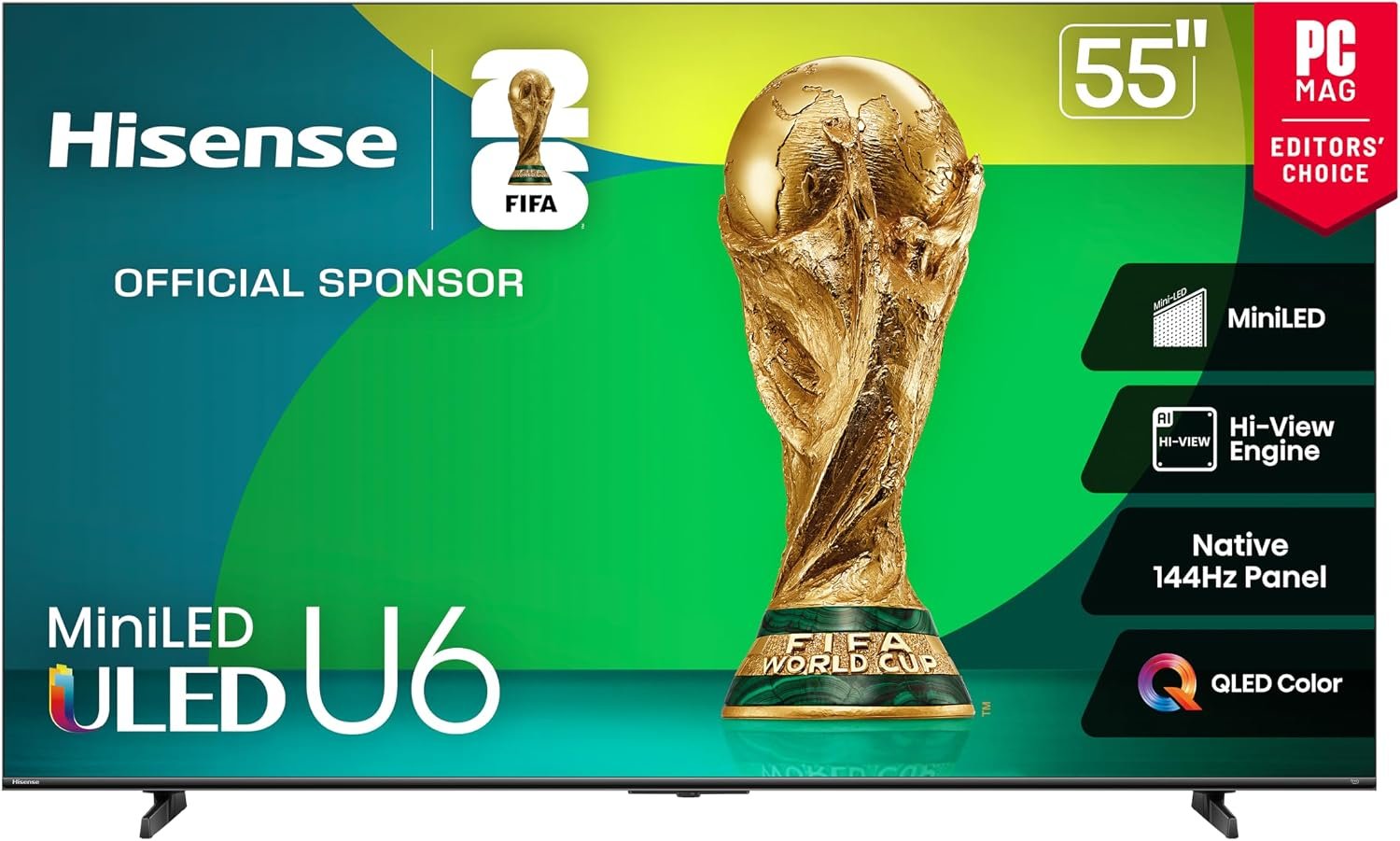 Hisense 55″ Class U6 Series Mini-LED 4K UHD Smart Fire TV (55U65QF, 2025 Model) – QLED, Native 144Hz, HDR10+, Dolby Vision IQ, Dolby Atmos, Game Mode Pro, ALLM, Alexa Built in, Black