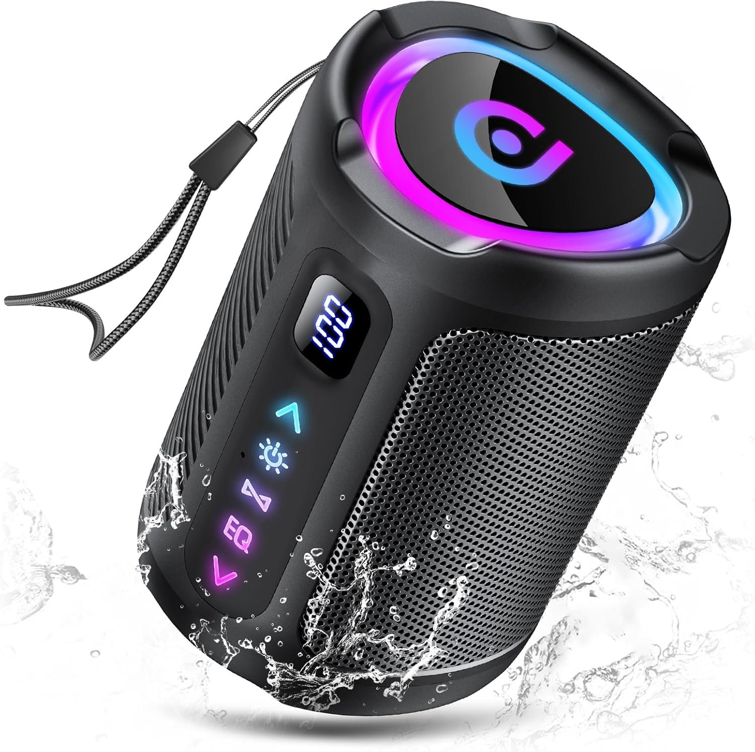 aowoka Bluetooth Speaker, 2026 Portable Wireless Speakers with Led Light, Bluetooth 5.4, 15H Playtime, Enhanced Bass, IPX7 Waterproof, Outdoor Speaker for Travel, Sport, Party, Biking.