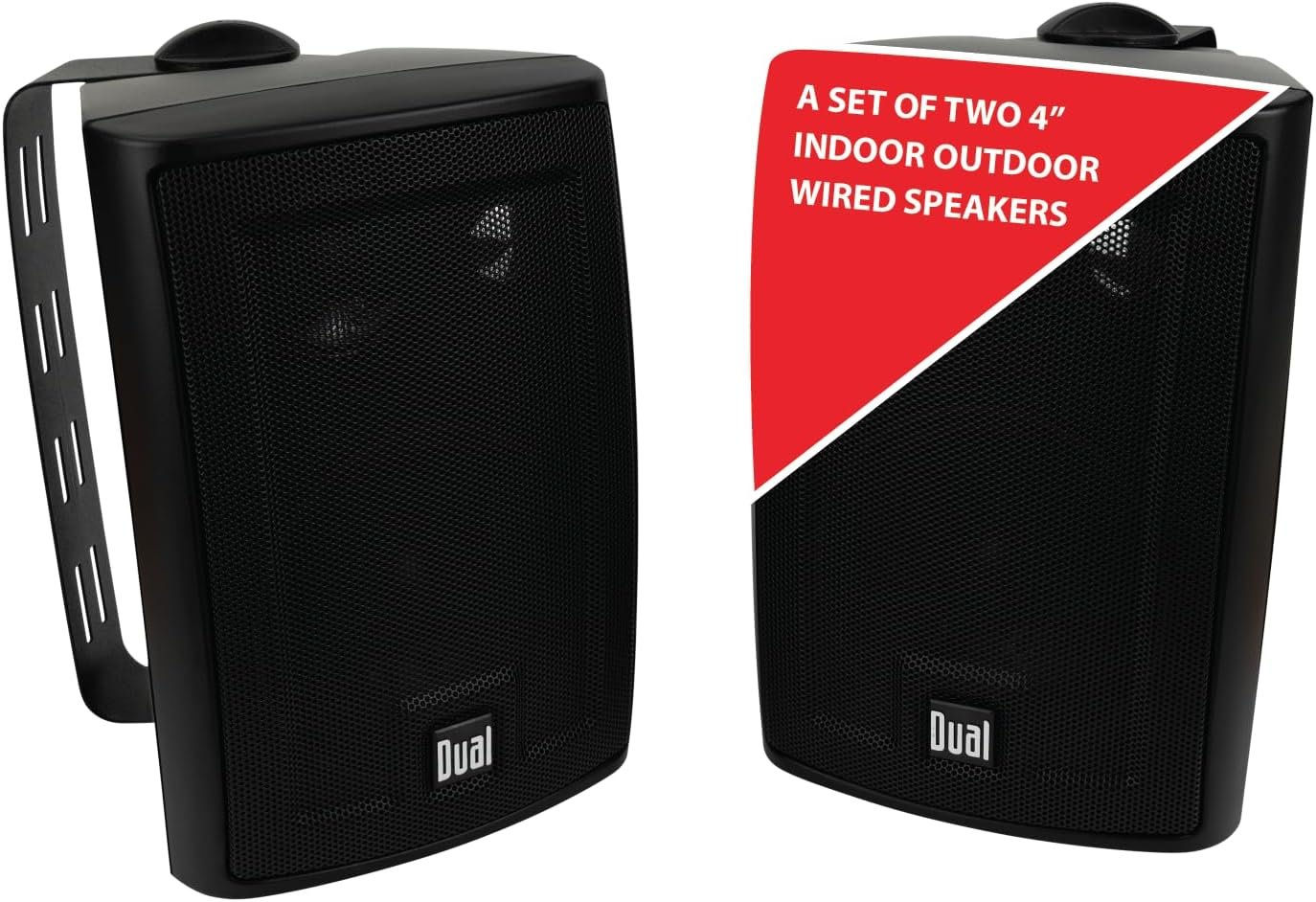 Dual Electronics LU43PB 4″ 3-Way Indoor Outdoor Wired Speakers Weatherproof | Weather & UV resistant, for patio, pool & garage, expansive stereo sound, easy setup, wired home speakers, black pair