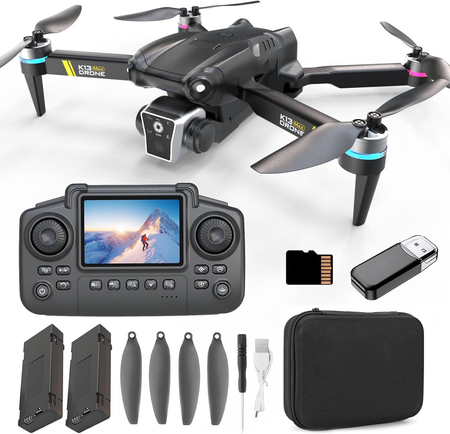 Drone With Camera For Beginner,Build-in Screen,No Phone Needed,2 Batteries | With SD Card,Brushless Motor,Auto Hover,One Key Take Off/Land,360° Flips,Headless Mode