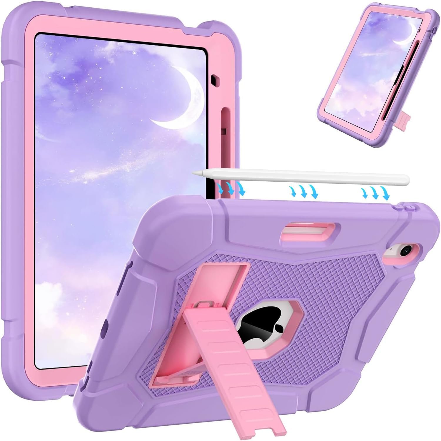AVAWO Case for New iPad (A16) 11th Generation 11 Inch 2025, iPad 10th Generation 10.9″ 2022, Heavy Duty Military Grade Shockproof Rugged Protective Cover with Stand for i Pad 11/10 Gen, Light Purple