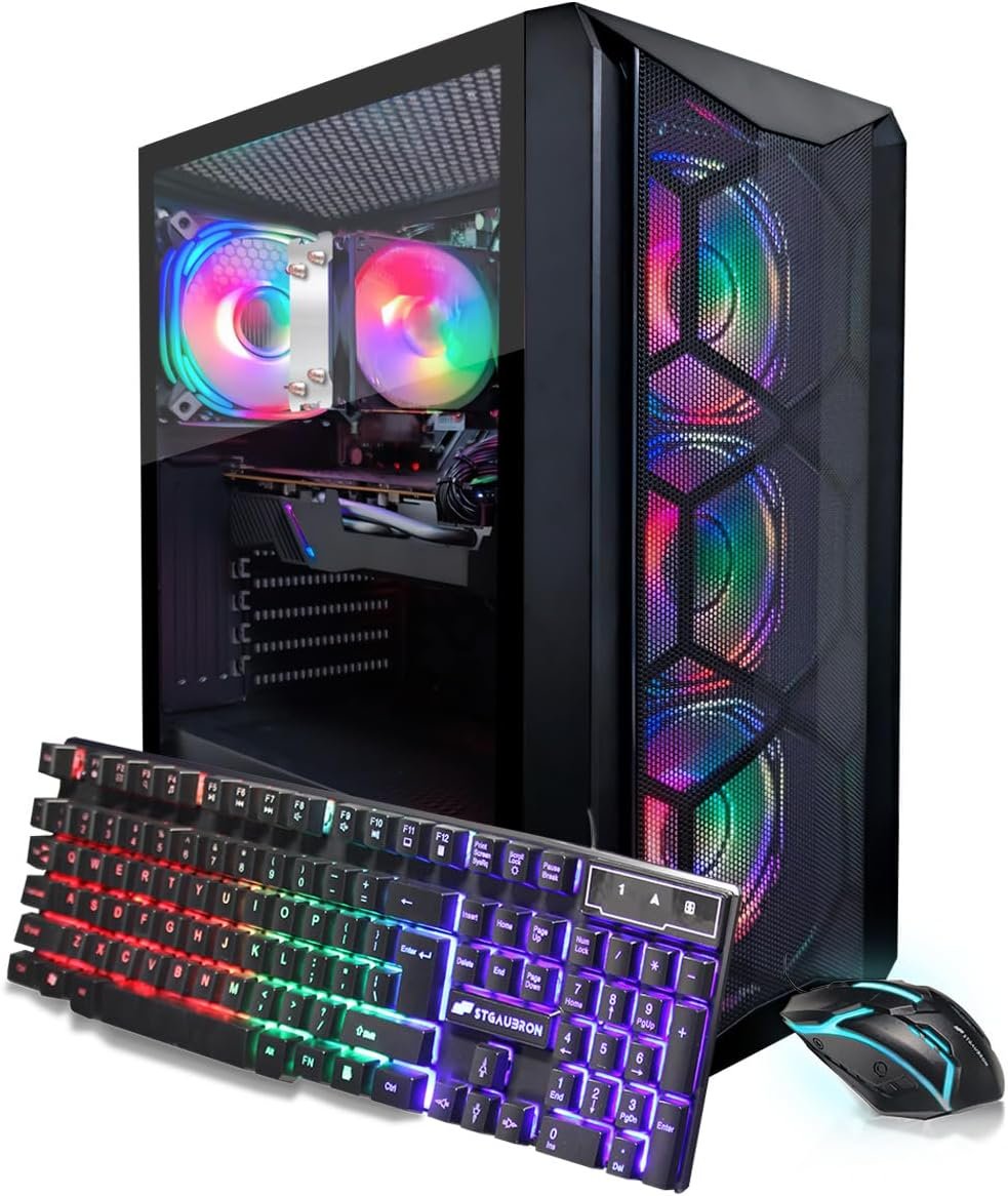 STGAubron Gaming PC Desktop Computer, AMD Ryzen 5 5500 up to 4.2G, GeForce RTX 3060 12G, 16G DDR4, 1T SSD, WiFi 6, BT 5.2, RGB Fan x4, Windows 11 Home