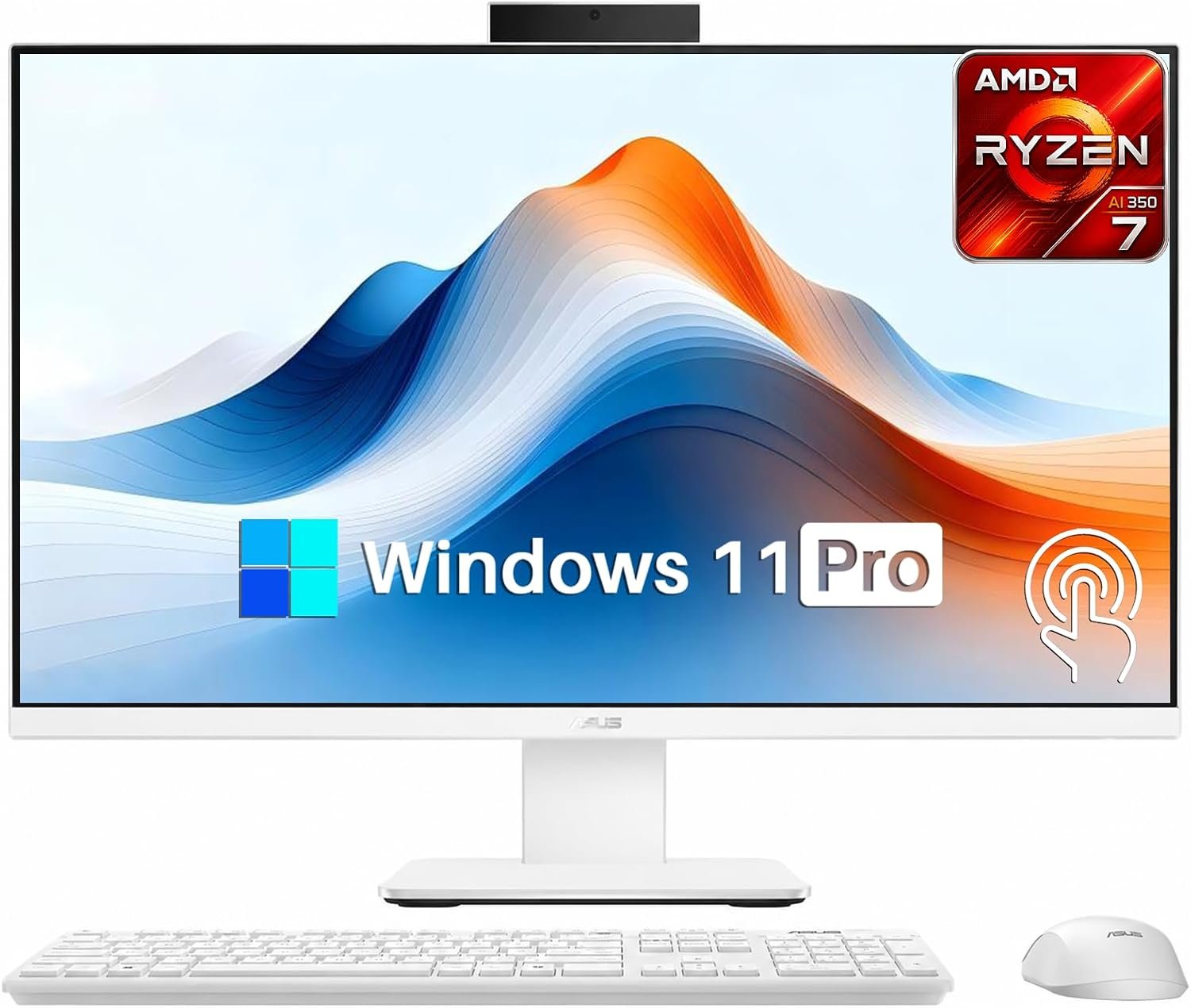 ASUS VM670 Touchscreen All-in-One PC, AMD Ryzen AI 7 350 (66 Tops, Up to 5.0 GHz), 32 GB 5600MHz DDR5, 1 TB SSD, 27″ IPS LCD Anti-Glare Display, AMD Radeon 860M, Wi-Fi 6, Copilot Key, Windows 11 Pro