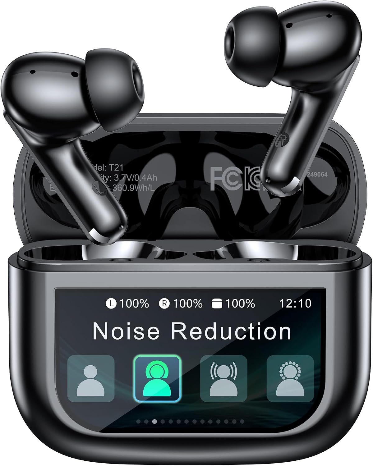ZIUTY Bluetooth 5.3 Headphones, in-Ear Wireless Earbuds, 55H Playtime HiFi Sound Quality, Active Noise Cancellation, Ebony