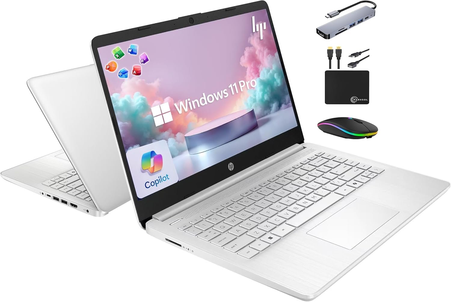 HP 14″ Laptop 2025 Business Student Slim Computer, Lifetime MS Office, Copilot AI, Quad-Core Intel CPU, 16GB RAM, 628GB Storage (128GB UFS+500GB Ext), MarxsolAccessory, Wi-Fi 6, Win 11 Pro, Silver
