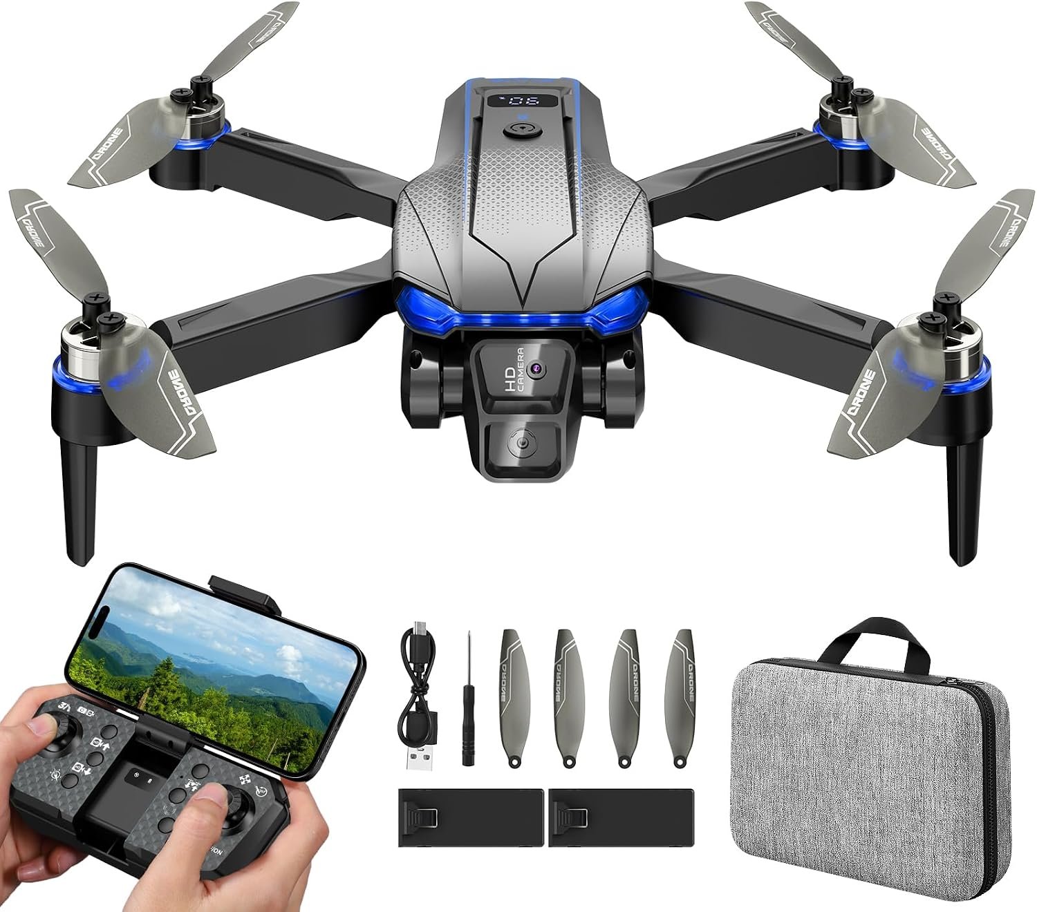 Foldable FPV Drone for Kids & Adults, Clearance! 1080P HD Camera, Carrying Case, Gesture Control Selfie, Altitude Hold, One-Key Takeoff/Landing, 3D Flips——Only $25.99