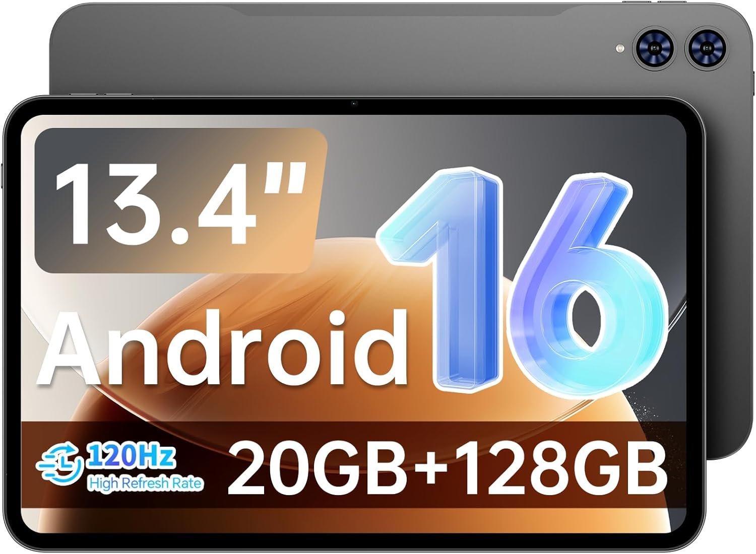 TECLAST Android 16 T65 13.4 inch Large Tablet, 20GB+128GB,120Hz 1920×1200 IPS Display,2.2Ghz Octa-Core Processor,10H 8000mAh Battery, 2.4GHz+5GHz WiFi,4G LTE,GPS, 3.5mm Headphone Jack for Music Lovers