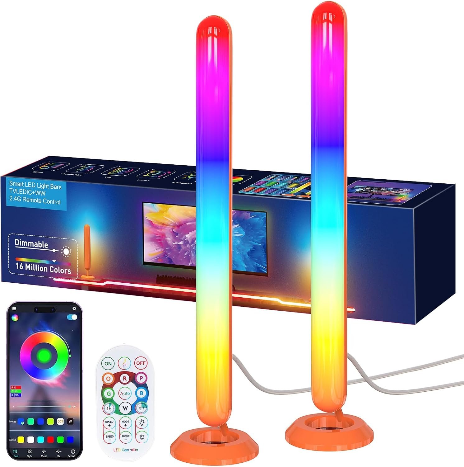 Smart ICRGB LED Lights Bars, Borllyem TV Backlight with Double Light Beads, App Control, RF Remote, Music Syncing and 47Modes for Gaming, Room Decoration