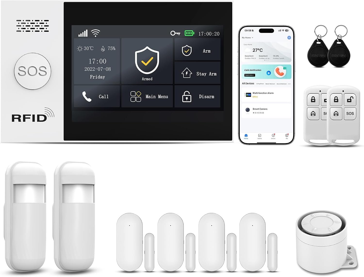 Alarm System for Home Security,12Pcs 4.3in Touch Screen Siren Hub with WiFi/4G Smart Alarm System Kit,Door Window Sensors,Motion Sensors,APP Control,Compatible with Alexa,No Monthly Fee