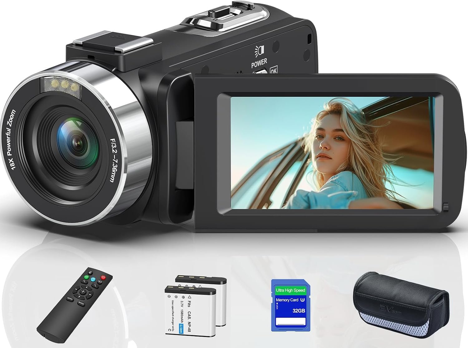 8K 64MP Video Camera 18X Digital Camcorder Video Camera for YouTube 3.0 inch Flip Screen Camcorder Vlogging Camera with 32GB SD Card, 2.4G Remote Control, Two Batteries