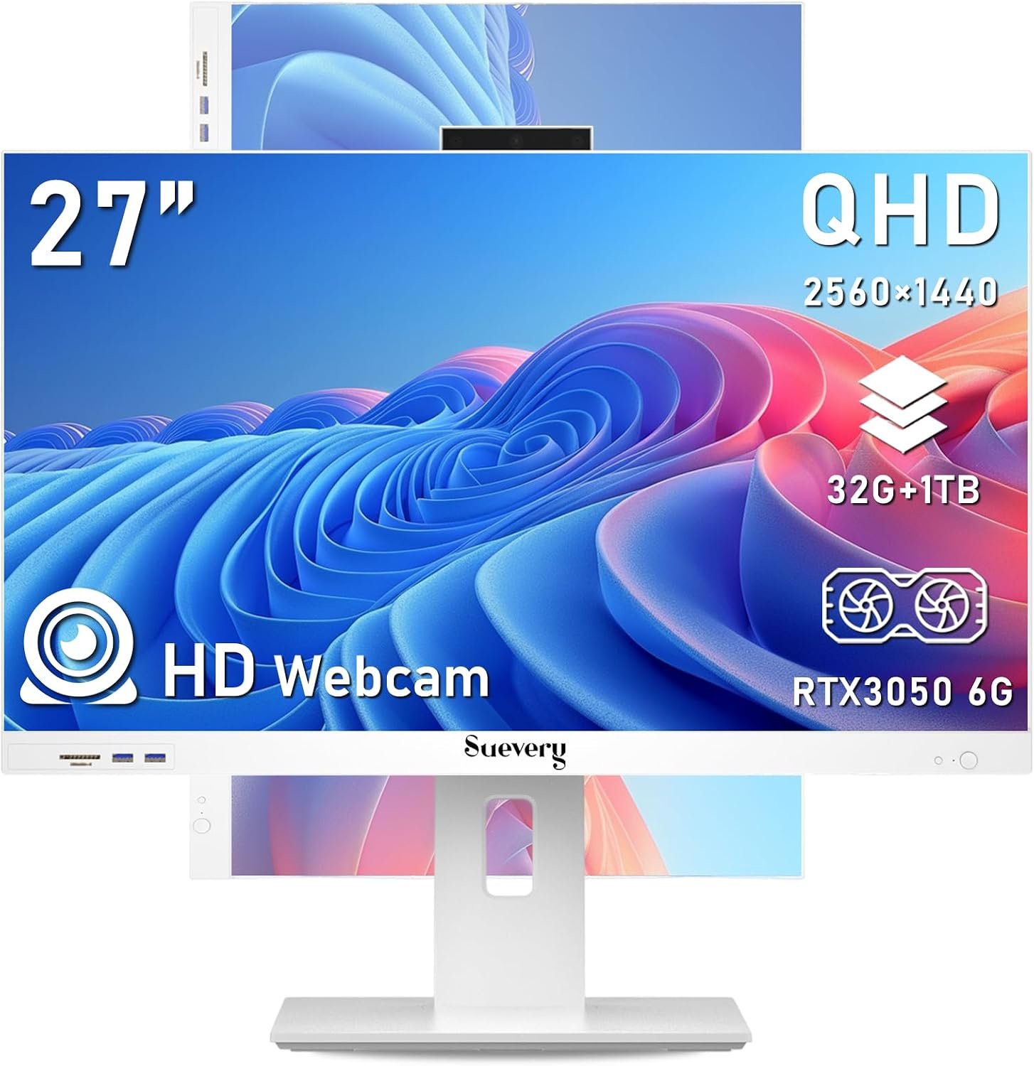 suevery 27Inch 32GB RAM All-in-One Desktop Gaming PC | Intel Core i5-13400F, 1TB SSD 1TB SSD, RTX 3050 6G, 2K Business Computer Home AIO, Office Study Entertainment