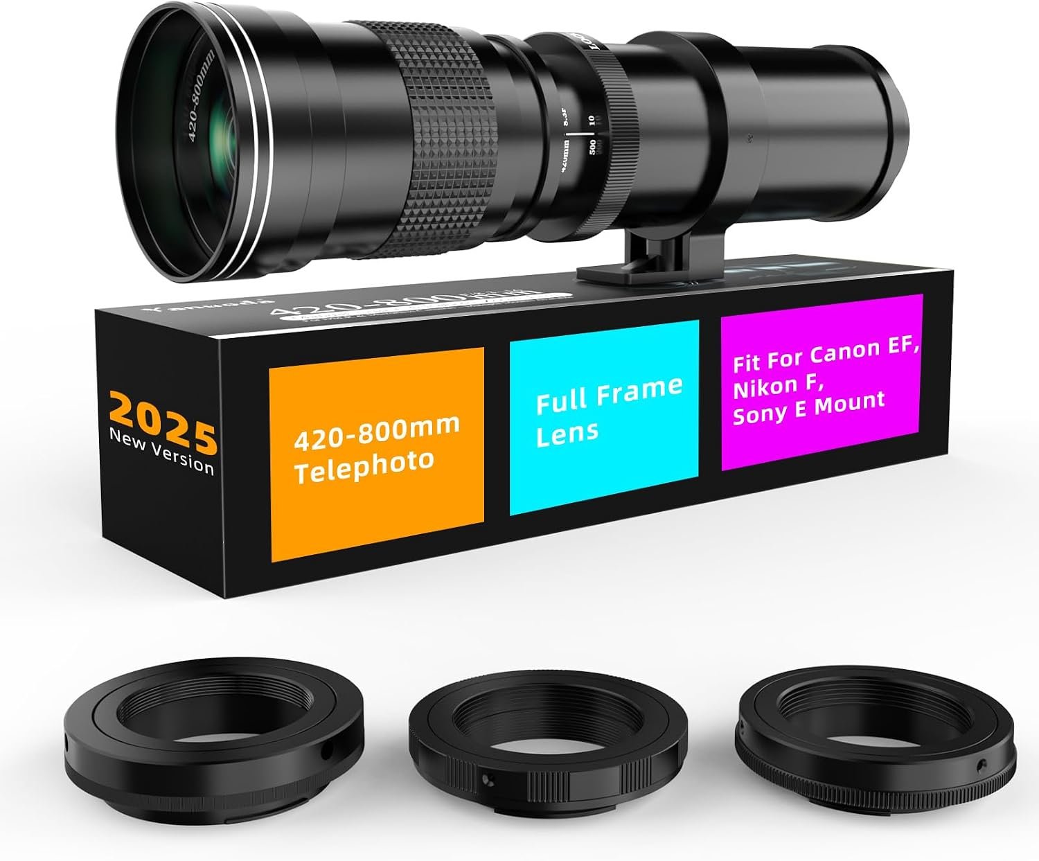 420-800mm f/8.3 Manual Focus Telephoto Zoom Lens for Canon EF/EF-S, Nikon F, Sony E Mount (T-Mount, No Auto-Focus, Tripod Required), Super Long Range Budget Lens for Moon, Wildlife & Astrophotography