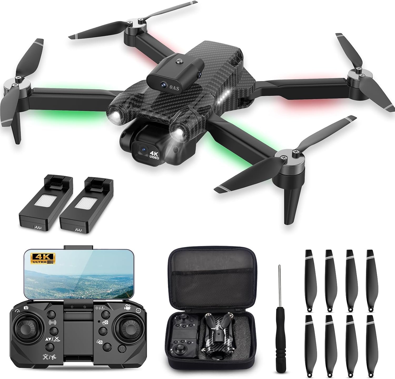 MSMV 4K Camera Drone for Adults Kids, Wireless RC Toys, Small Drone with Emergency Stop, One Button Return, Stable Altitude Hold, APP Control, 360° Flips, 2 Batteries & Carrying Case, Charcoal Black