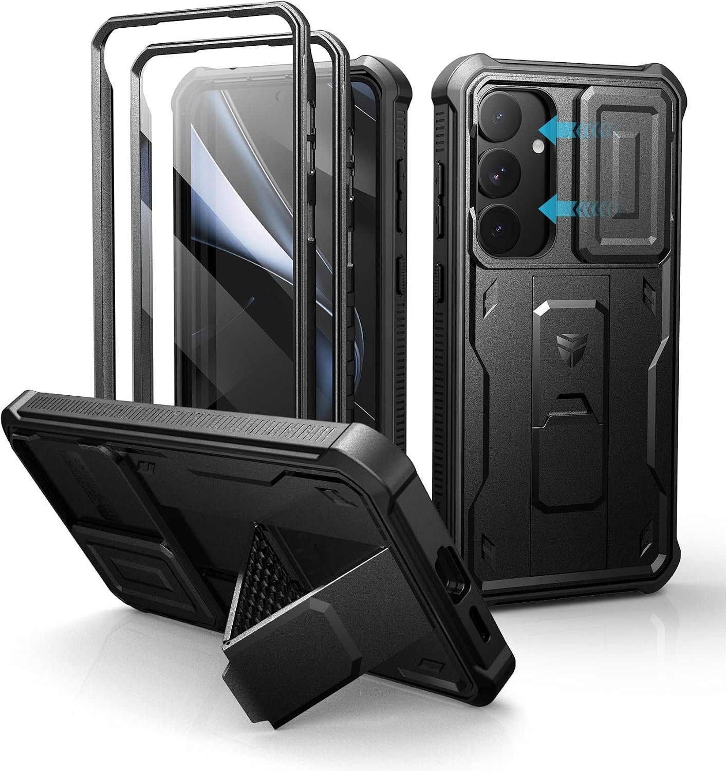 Dexnor for Samsung Galaxy S25 Plus Case with Built-in Slide Camera Cover & Screen Protector & Kickstand,Heavy-Duty Shockproof Rugged Case Full-Body Bumper Cover for Galaxy S25 Plus(2025),Black
