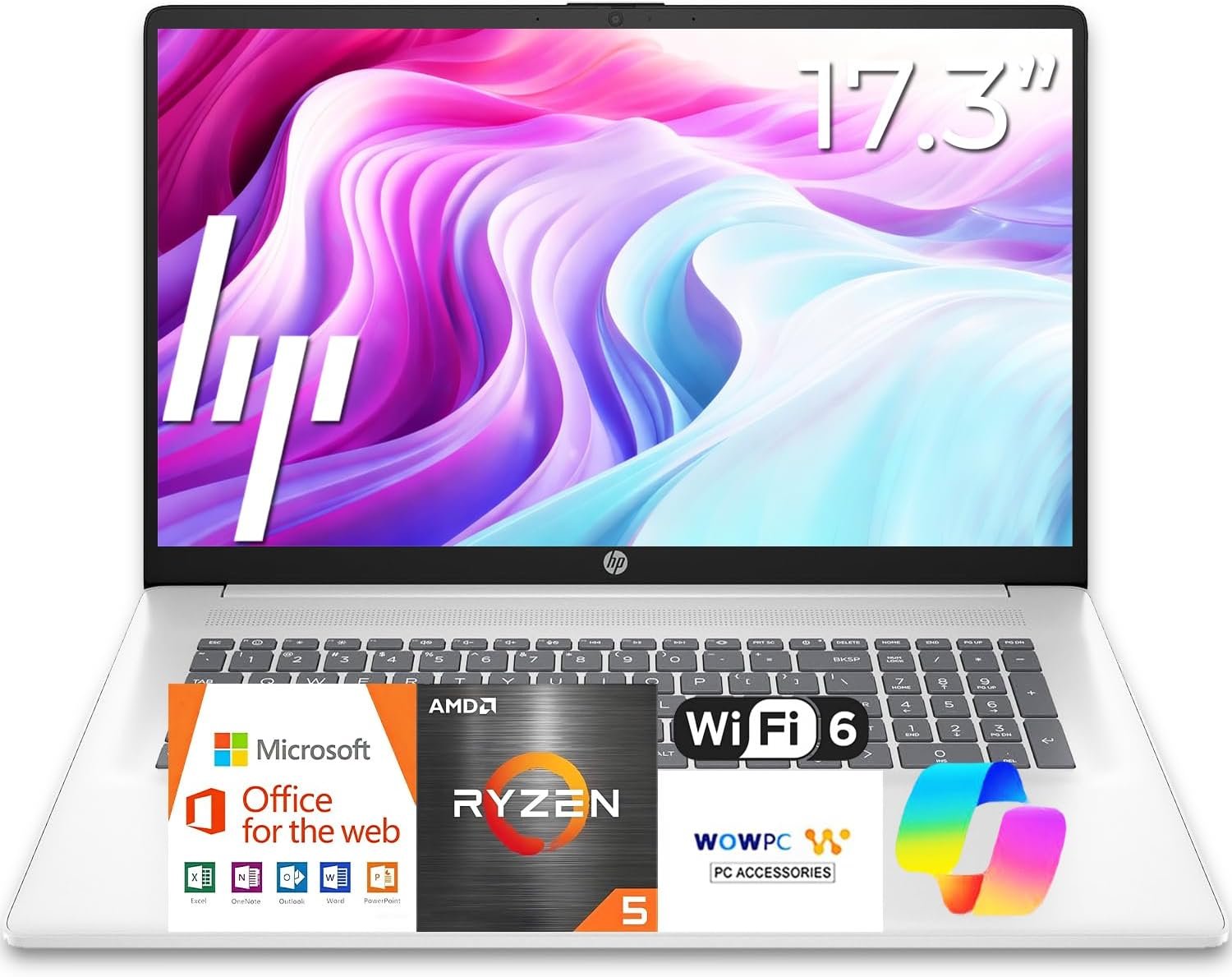 HP 2026 New 17.3 Inch Business Laptop Computer • Latest AMD Ryzen 5 CPU • 16GB RAM – 512GB SSD • Long Battery Life • Large Screen • Windows 11 with Office 365 for The Web