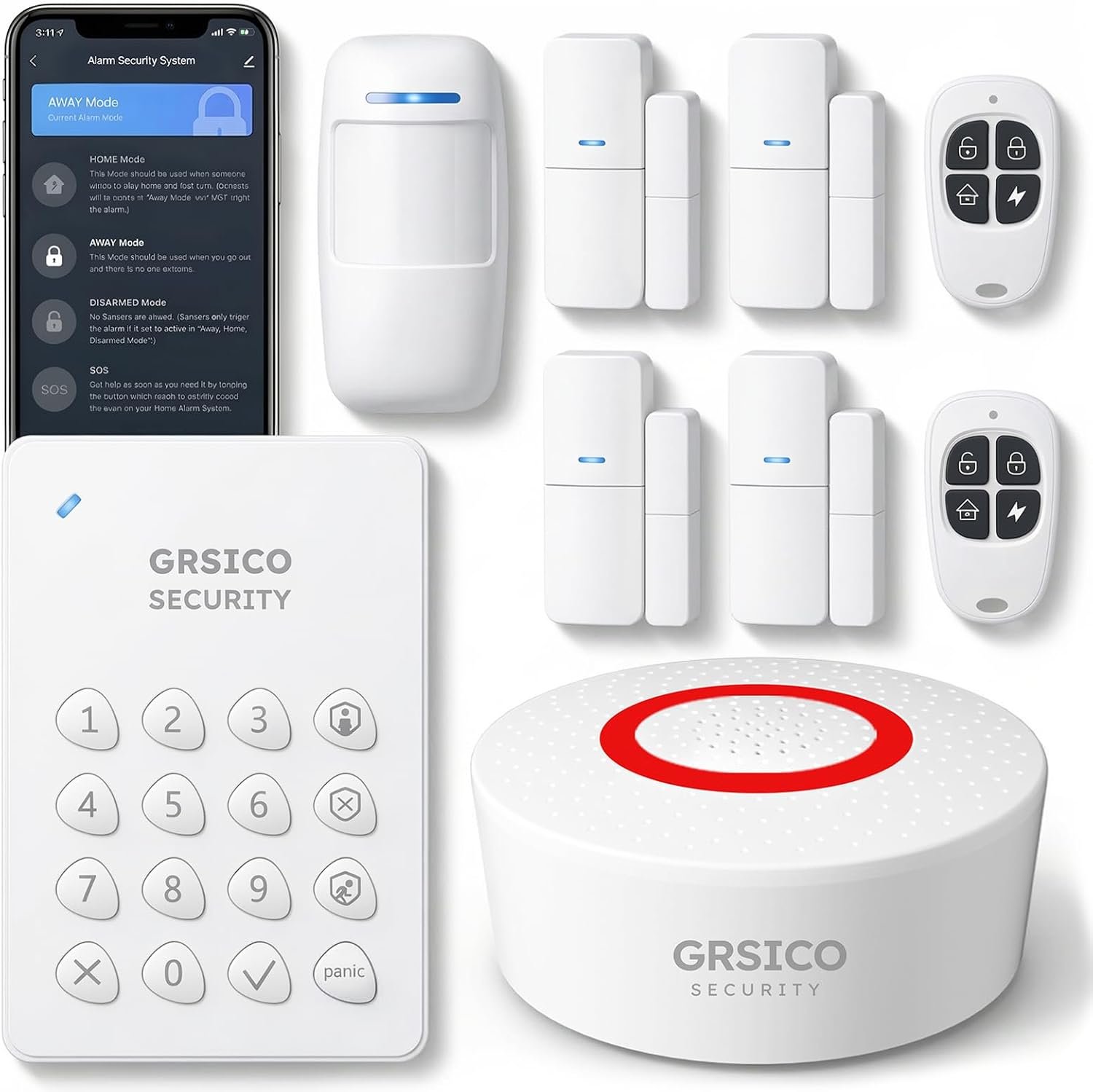 9-Piece Home Security System, WiFi Wireless Alarm System, 120dB Siren Alert, DIY Smart Security System for House and Apartment, Smart Life App Control, No Monthly Fee, 2.4GHz WiFi