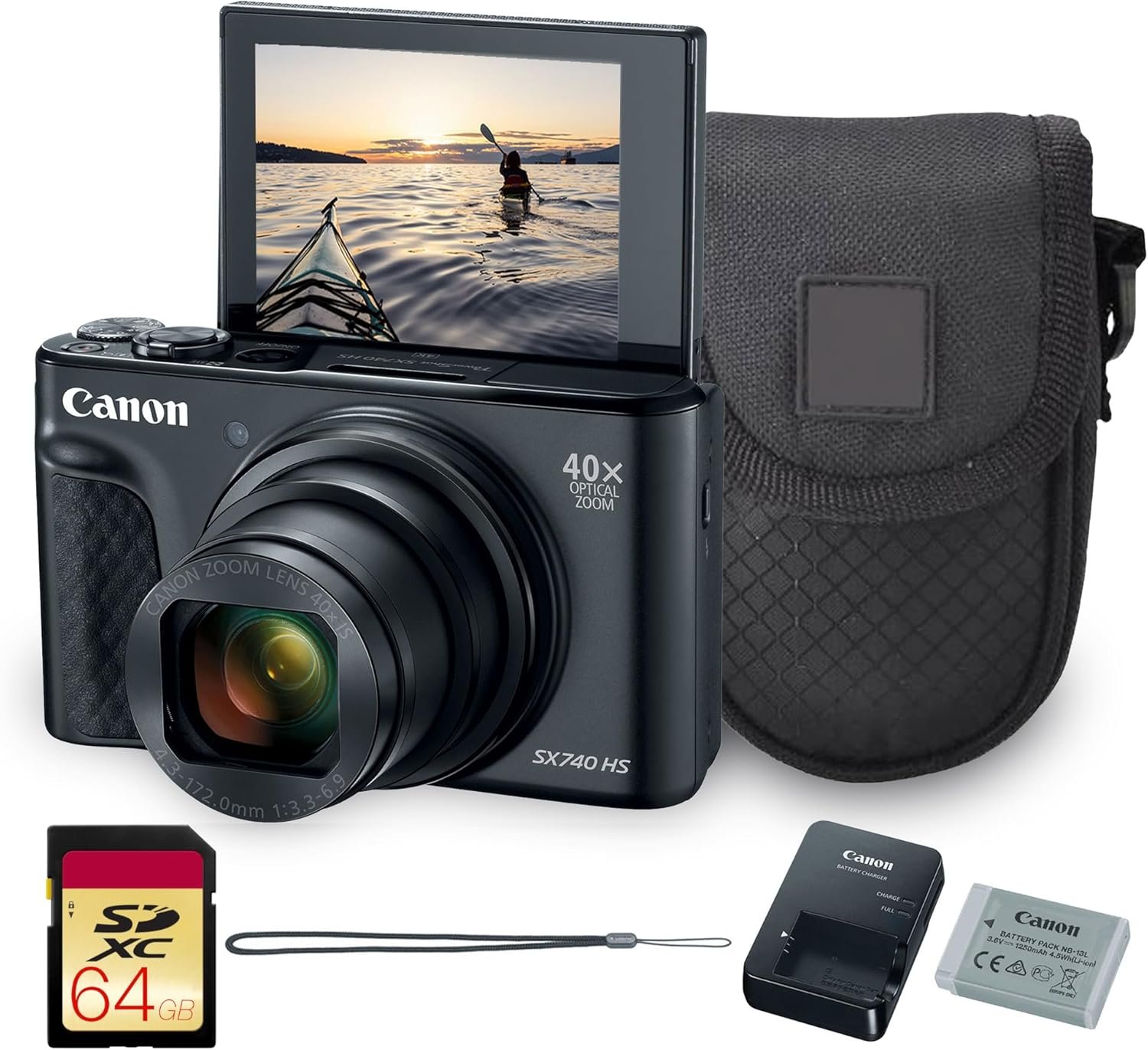 Canon PowerShot SX740 HS Digital Camera | 20.3MP CMOS Sensor, 40x Optical Zoom, 4K UHD Video, Wi-Fi & Bluetooth | Compact Point-and-Shoot Camera with Bag and 64GB Card