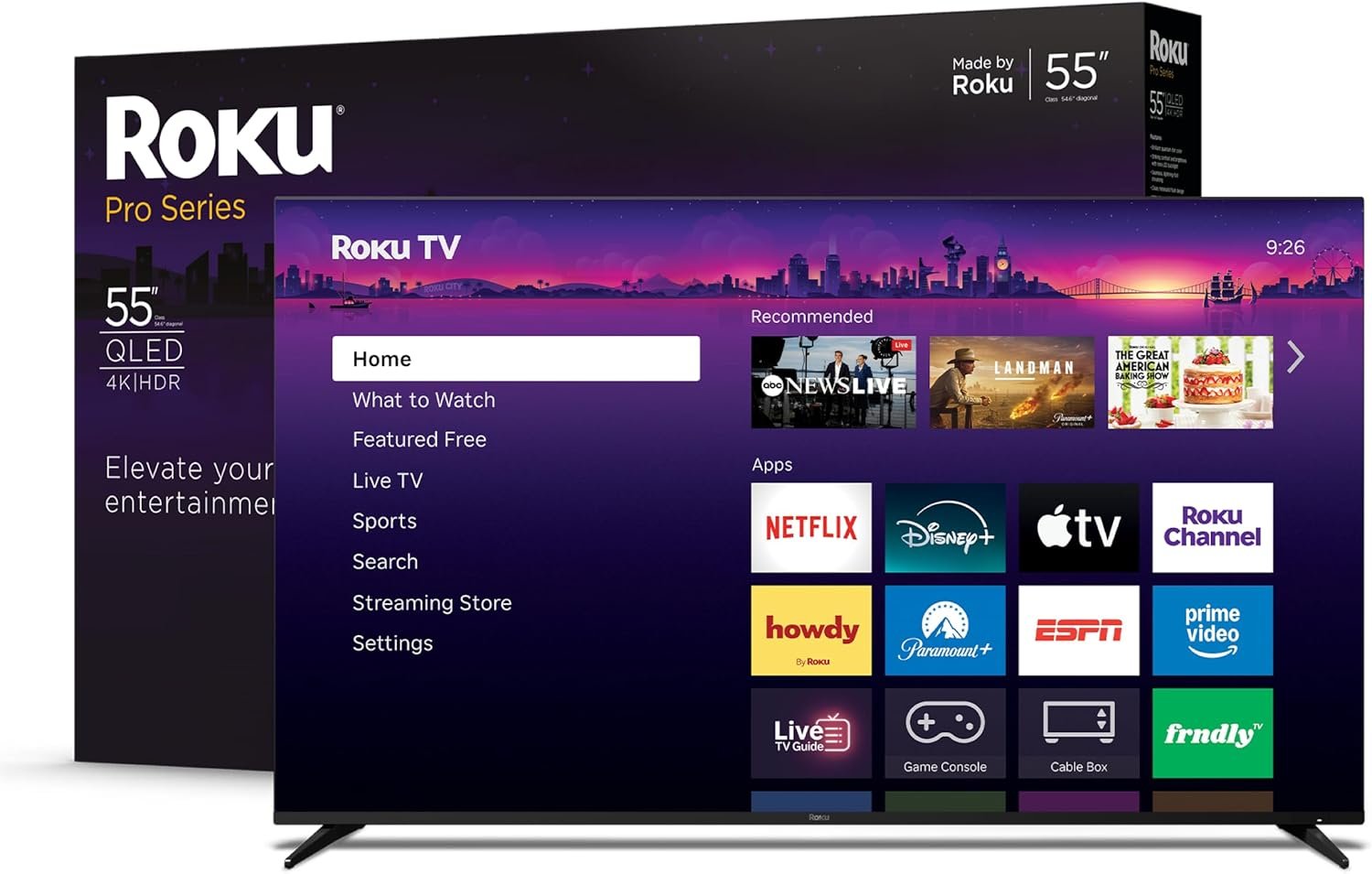 Roku Smart TV – 55-Inch Pro Series 4K QLED RokuTV with Backlit Roku Voice Remote Pro, Dolby Vision IQ, 120Hz Refresh Rate – Live Local News, Sports, Gaming
