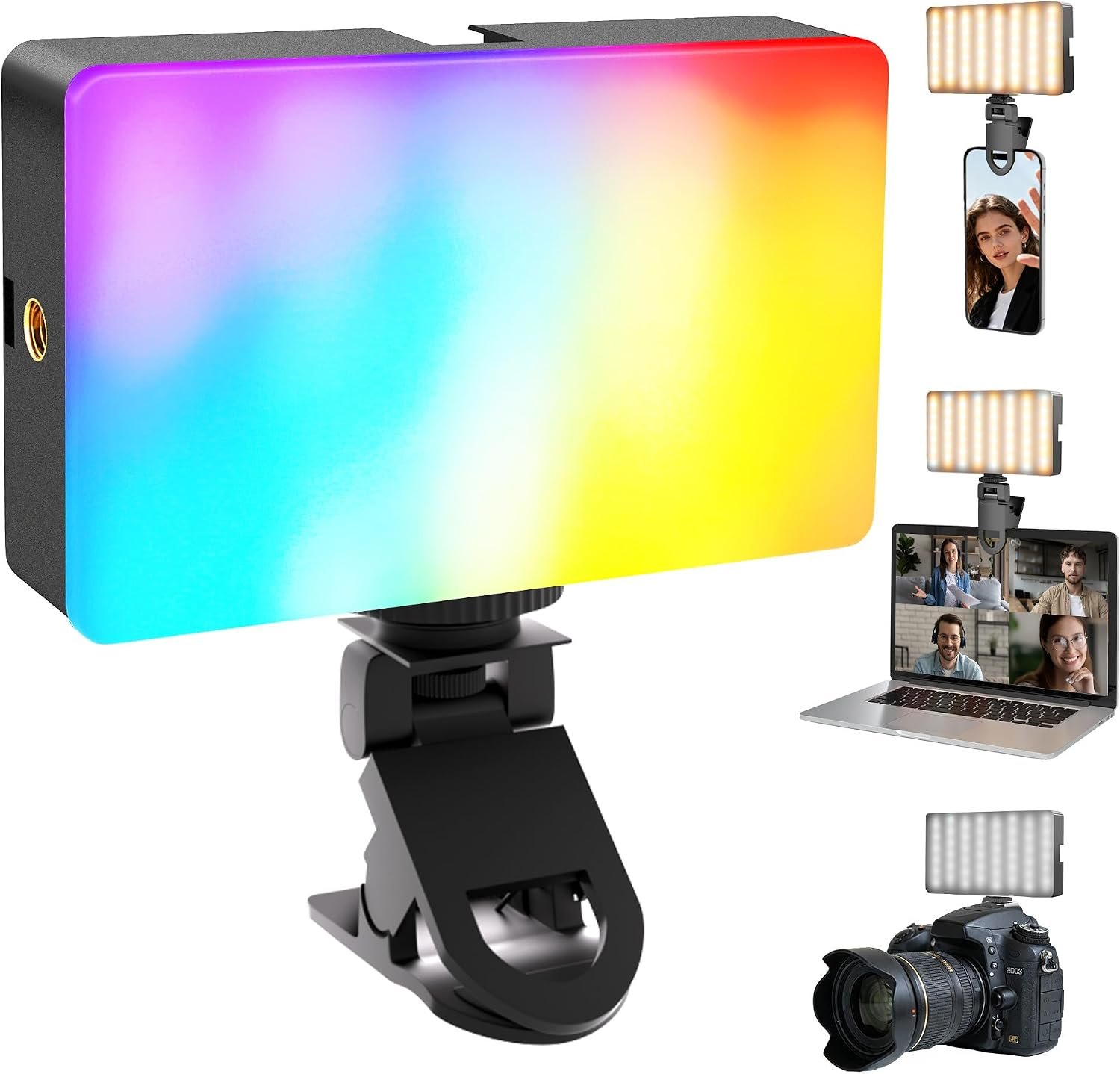 NiceVeedi RGB Selfie Light, 138 LED Beads Phone Light, 360° Full Color Camera Light with Clip and Cold Shoe, CRI95+/180 Minutes Rechargeable Video Light for Video Recording/iPhone/TikTok/Makeup/Zoom
