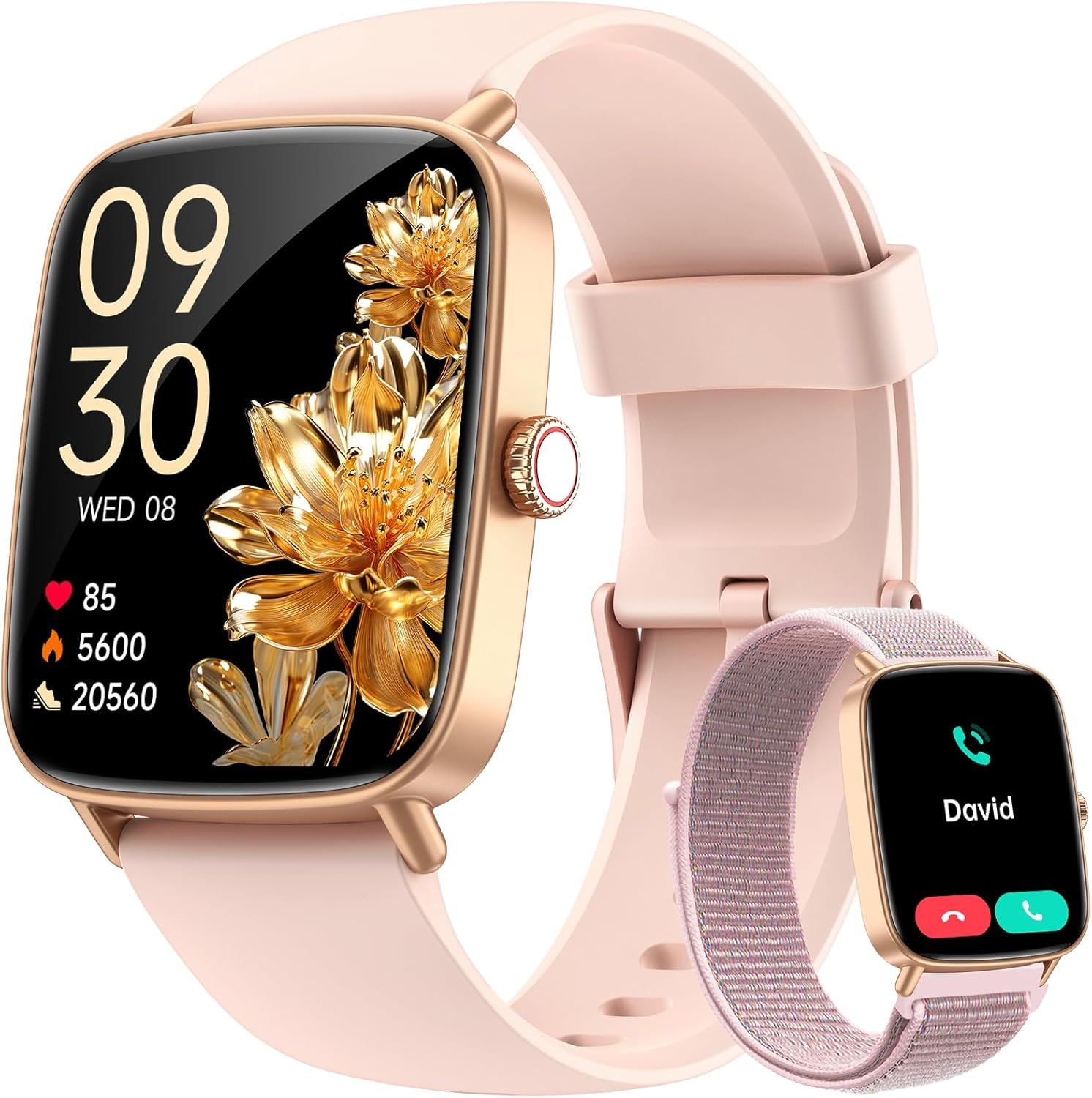 Smart Watch for Women, 1.85″ HD AMOLED Fitness Tracker (Answer/Call) with 24/7 Heart Rate/Sleep/SpO2 Monitor for iPhone & Android, 120+ Sports Modes Smartwatch with IP68 Waterproof, 2 Bands
