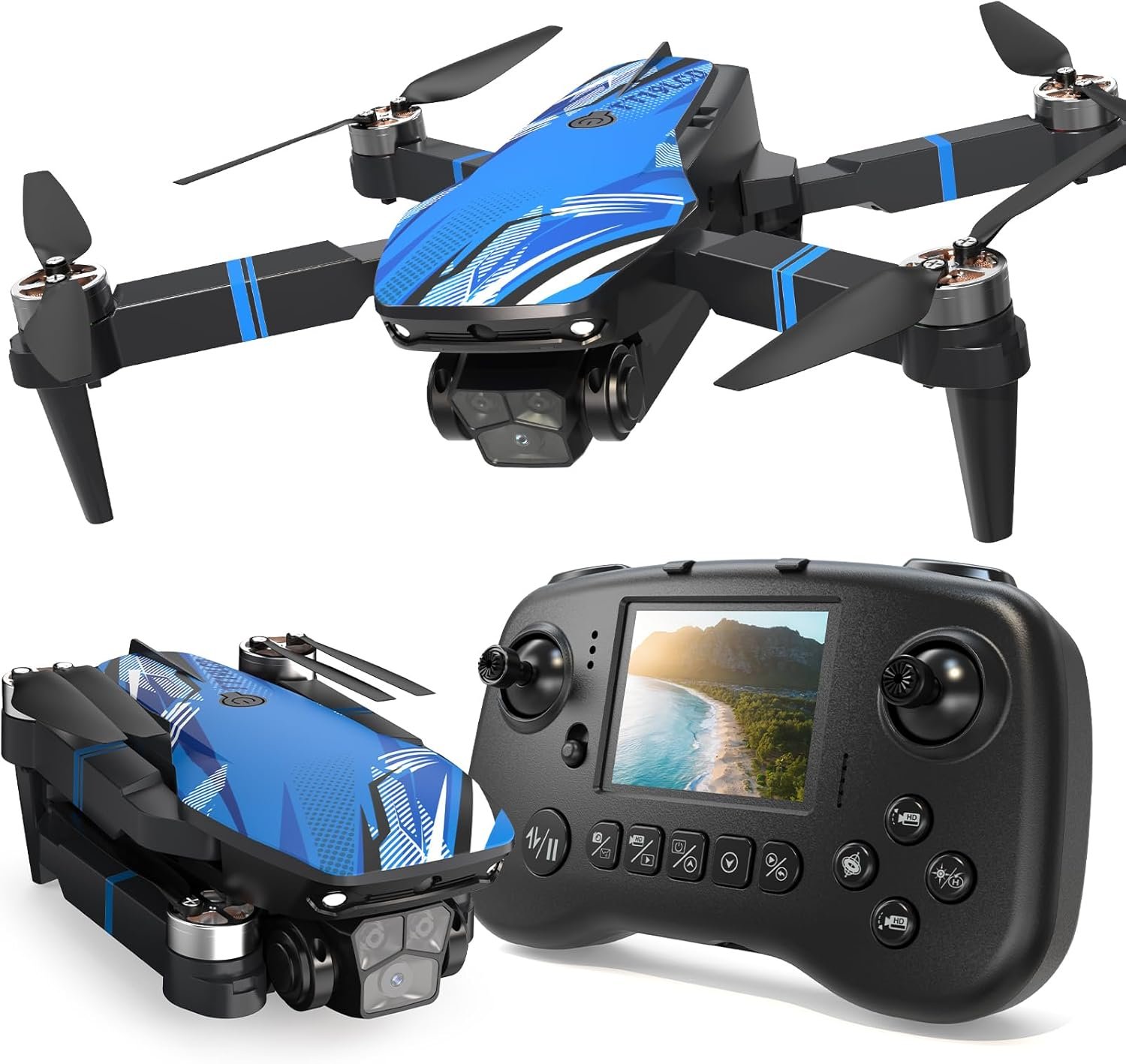 Drone with Camera for Adults LCD Screen FPV Live Video, Professional Brushless Motor 270° Obstacle Avoidance 3D Flips, Foldable RC Mini Quadcopter for Beginners Support 32G SD Card Max Under 250G Gift