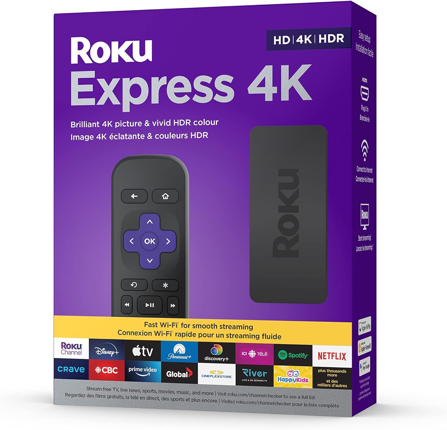 Roku Express 4K 2022 | Streaming Media Player HD/4K/HDR with Smooth Wireless Streaming and Roku Simple Remote with TV Controls, Includes Premium HDMI Cable, Black (Renewed)