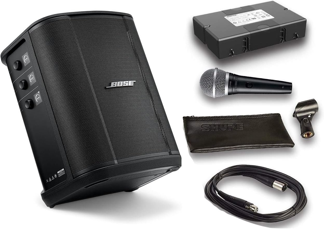 Bose S1 Pro Plus Bluetooth Speaker System Bundle with Battery, Shure PGA48 Microphone, 15ft XLR Audio Cable (6 Items)