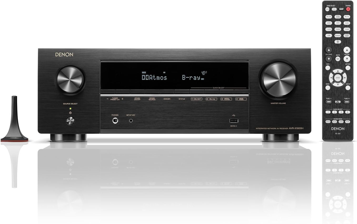 Denon AVR-X1800H 7.2 Channel AV Stereo Receiver – 80W/Channel, Wireless Streaming via Built-in HEOS, WiFi, & Bluetooth, Supports Dolby Vision, HDR10+, Dynamic HDR, & Home Automation Systems