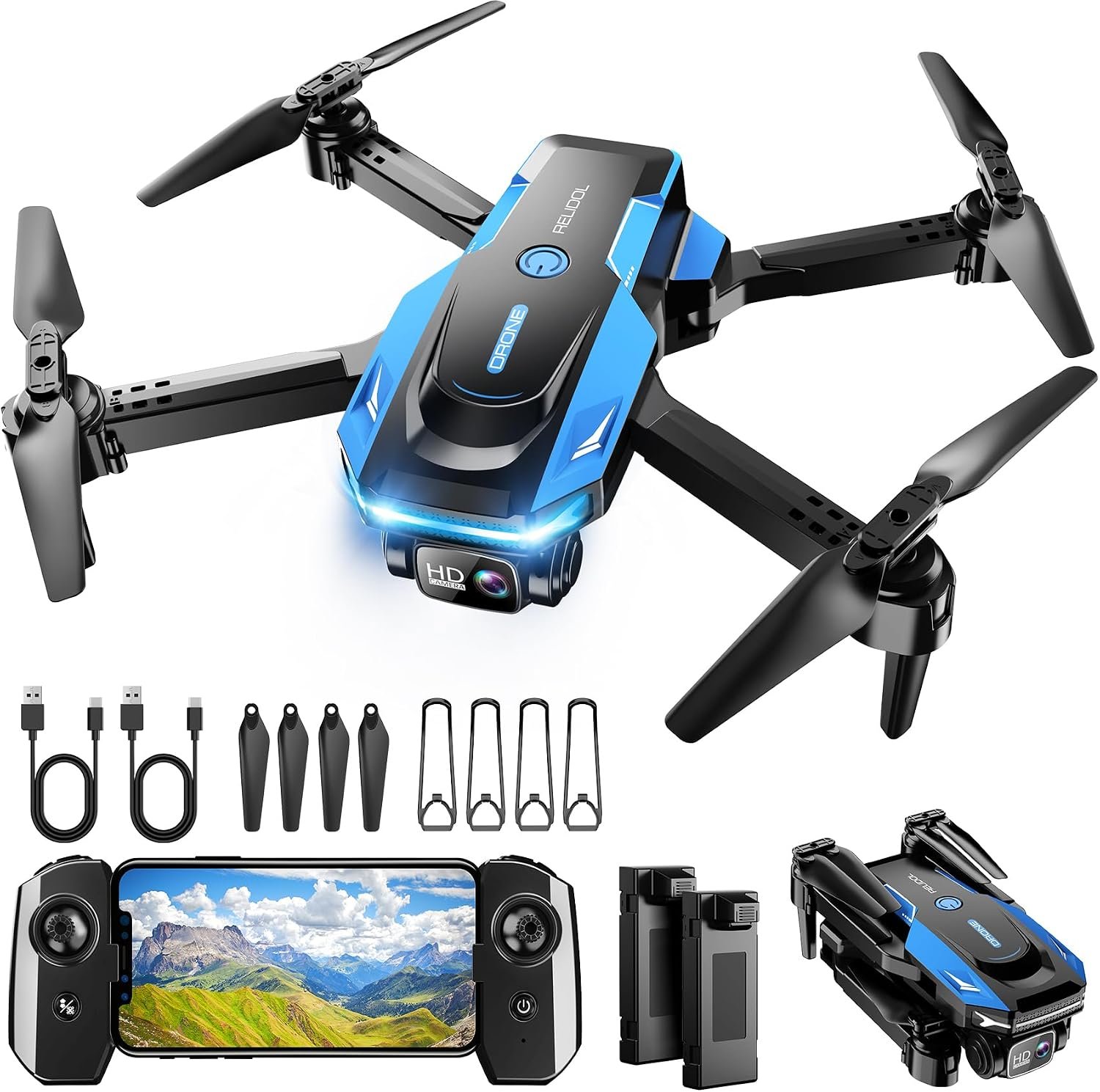Drone with 1080P Camera – Foldable Remote Control Quadcopter with Gesture Control, 3D Flip, One Key Start, Emergency Stop, 2 Batteries, Easier to use, Toy for Kids Adult Beginners