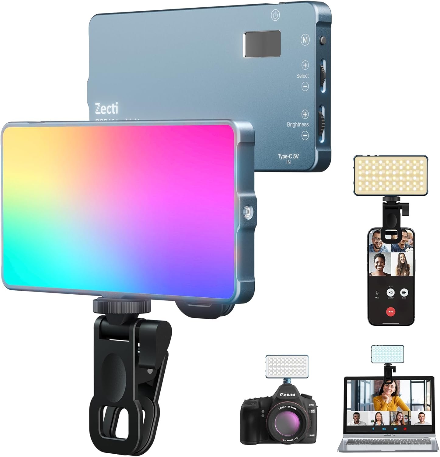 Selfie Camera Phone Light with Metal Hotshoe & Clip, 135 LED CRI 96+ 2500K-9900K 4000mAh RGB Video Light for iPhone, Cameras, Selfie, Video Conference, TikTok Live Streaming, Gifts for Women & Mom