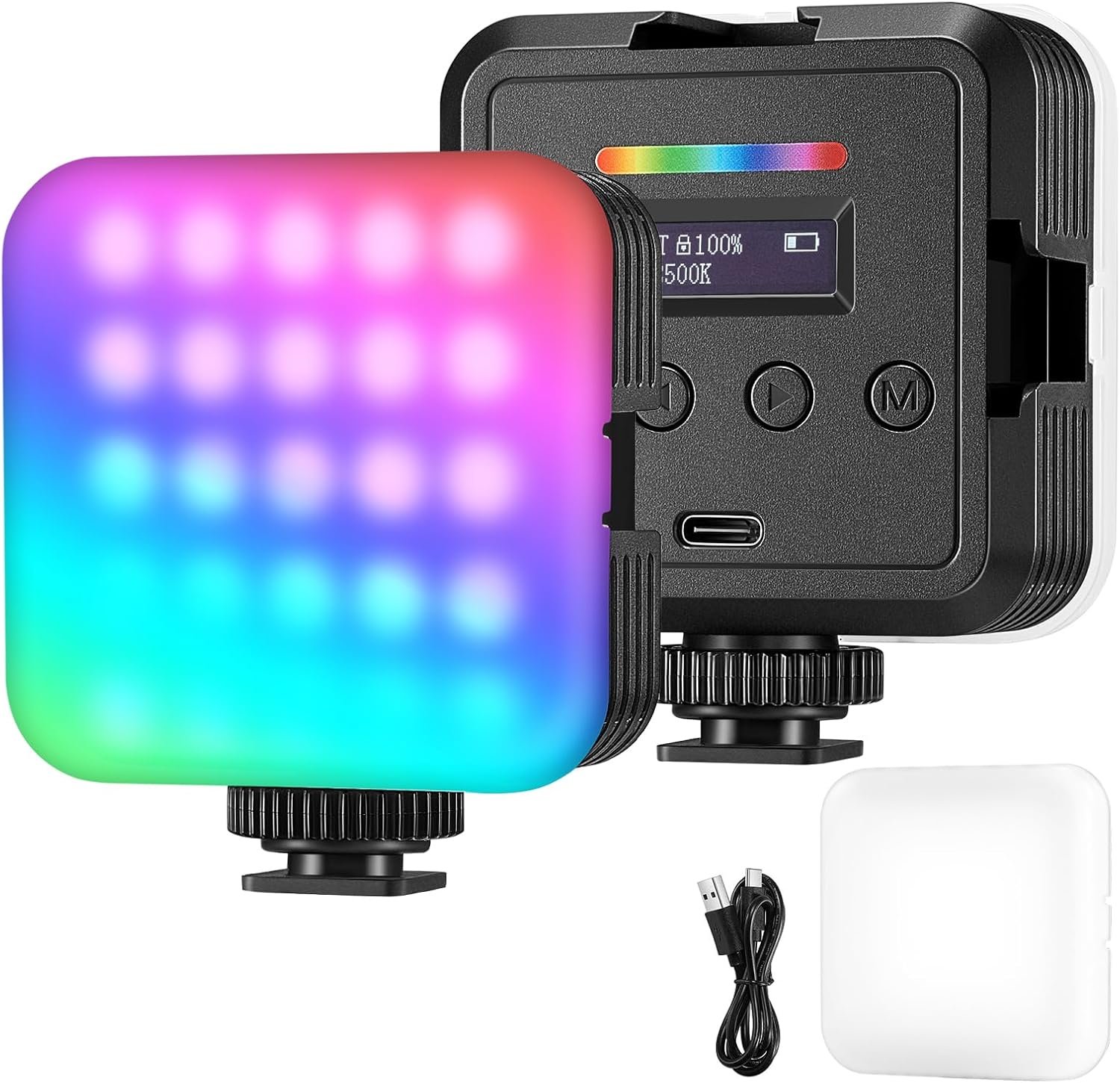 NEEWER Magnetic RGB Camera Light, 360° Full Color RGB61 Small LED Panel Video Light with 3 Cold Shoe Mounts/CRI 97+/20 Scene Modes/2500K-8500K/2000mAh Portable Recording Photography Selfie Lighting