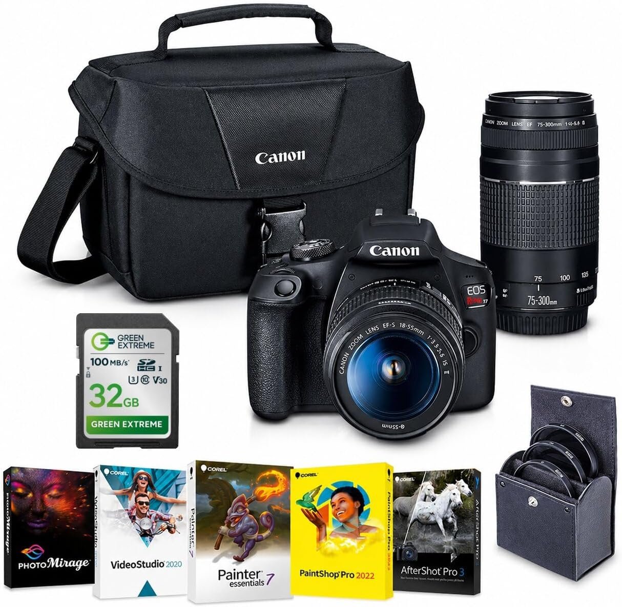 Canon EOS Rebel T7 DSLR Camera 2 Lens Kit with EF-S 18-55mm is II & EF 75-300mm III Lenses, 24.1MP APS-C, Full HD, Wi-Fi, Bundle with 32GB SD Card, Filter Kit, 1-Year Warranty