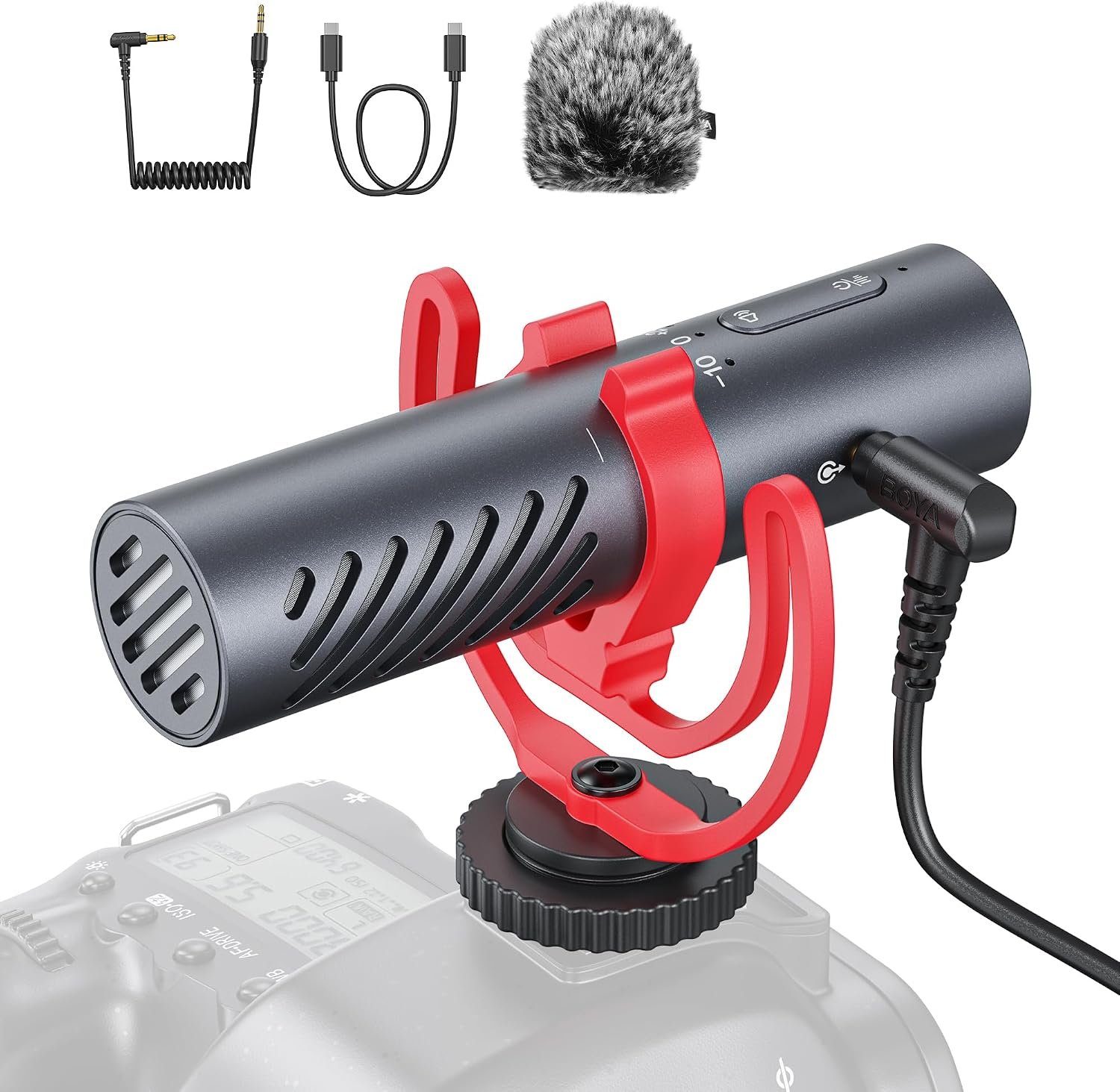 BOYA BY-MM1 AI On-Camera Shotgun Mic with AI Noise Cancellation, APP Control with EQ Presets & Gain, Supercardioid Pickup, 30Hrs Battery, Dual 3.5mm/USB-C, Microphone for Camera, DSLR, iPhone, Android