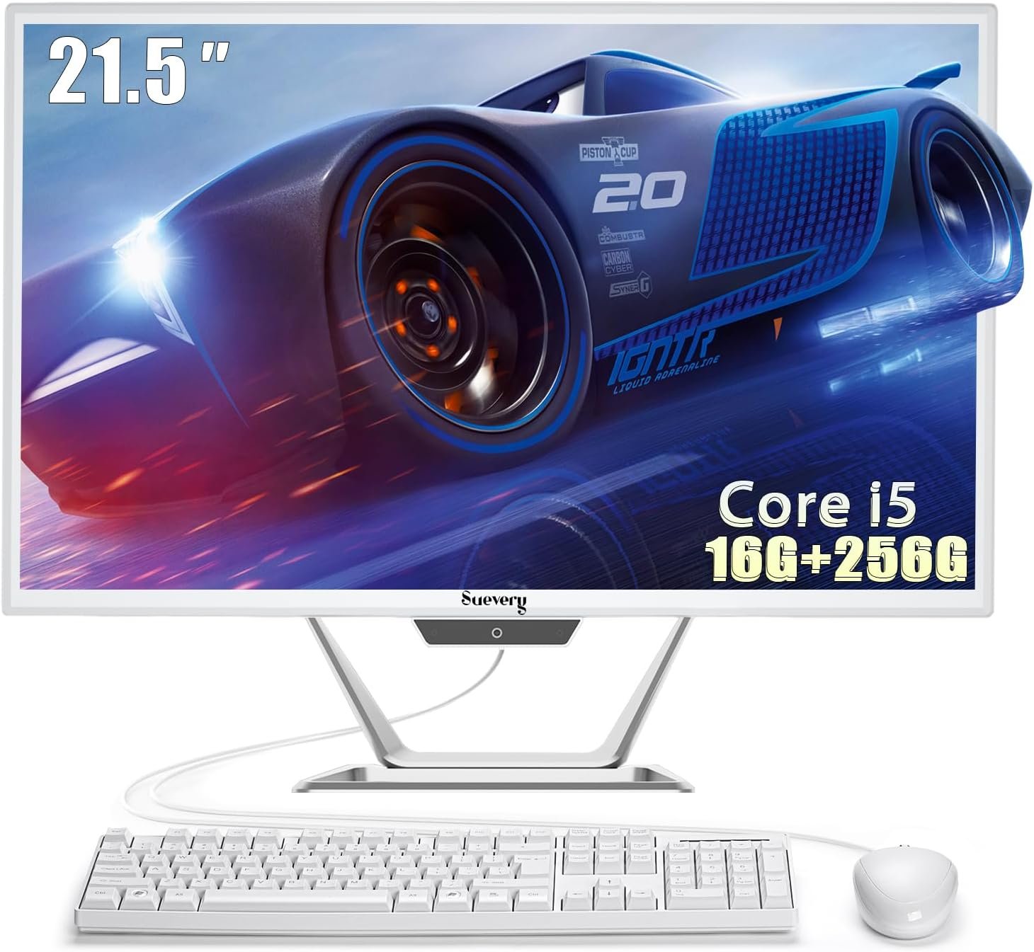 suevery 22Inch All-in-One Desktop Computer | Core I5 Processor Up to 3.5G | 16G RAM | 21.5 All in One PC Wi-Fi6 White Business AIO Home Office Includes Keyboard & Mouse