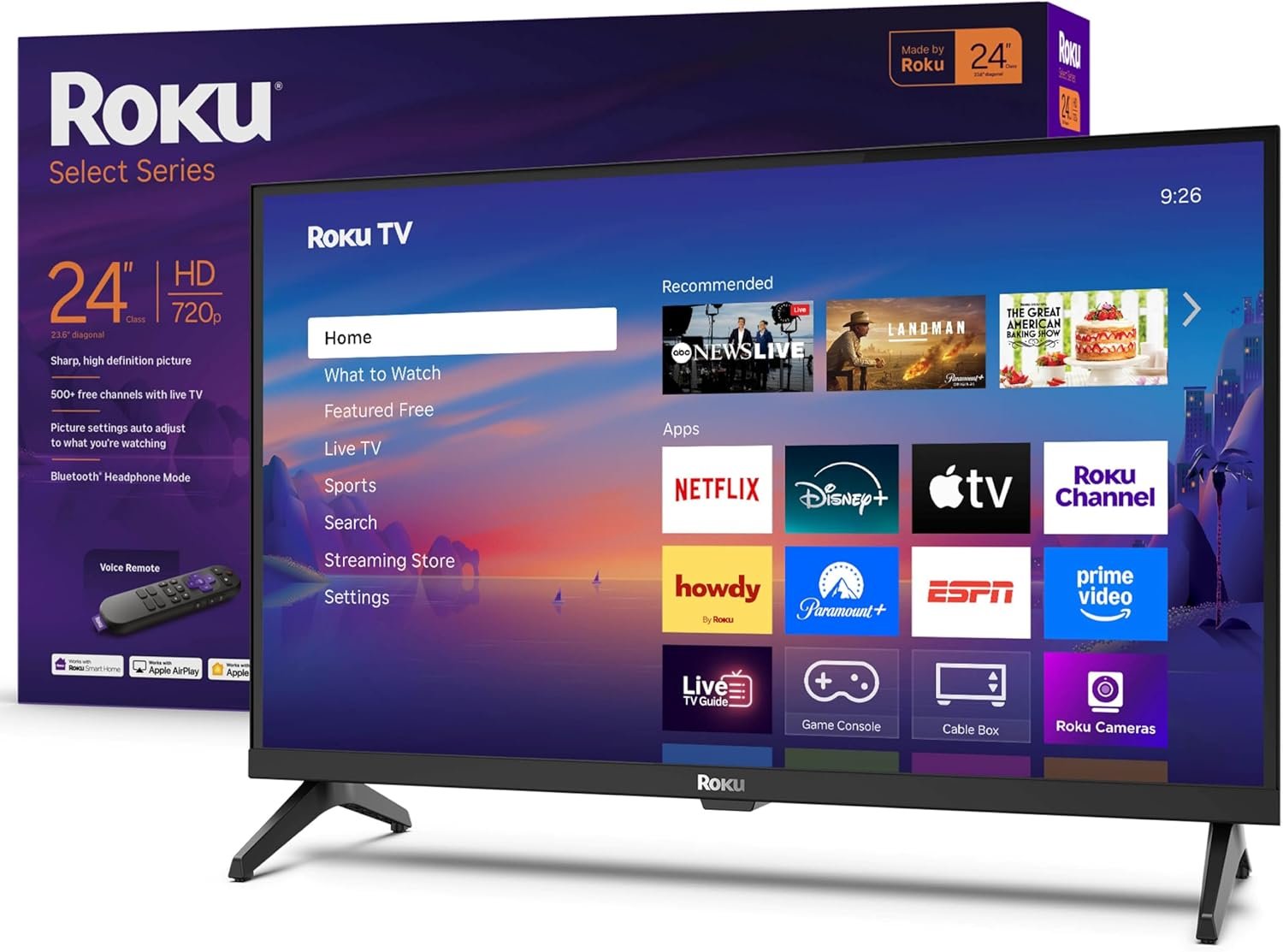 Roku Smart TV – 24-Inch Select Series, 720p HD TV – Roku TV with Voice Remote – Flat Screen LED Television with Wi-Fi for Streaming Live Local News, Sports, Family Entertainment