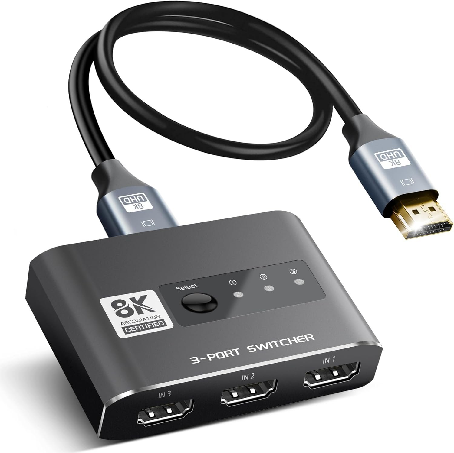 3×1 HDMI 2.1 Switch 4K 120Hz, Aluminum Alloy 8K@60Hz HDMI Switch 3 in 1 Out, avedio Links HDMI Switch Box Support 4K@120Hz, Ultra HD, 8K Hdmi Selector Switcher for Game Consoles, Fire Stick
