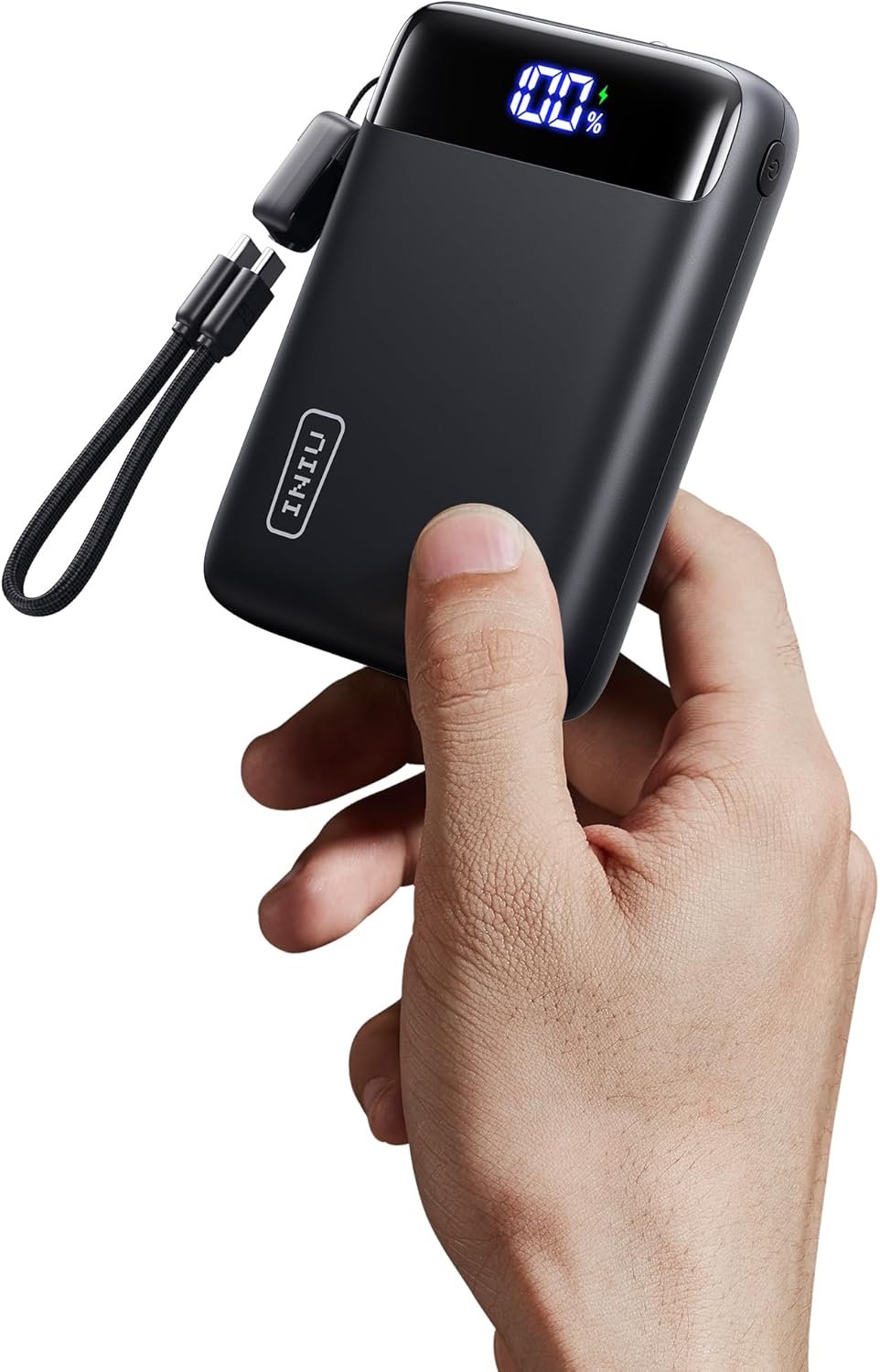 INIU Smallest 20000mAh Power Bank, 22.5W PD Fast Charging Portable Charger with Detachable Cable, Flight-Safe Battery Pack with LED Display for Travel Xiaomi iPhone Samsung Google, Mini Size, Black
